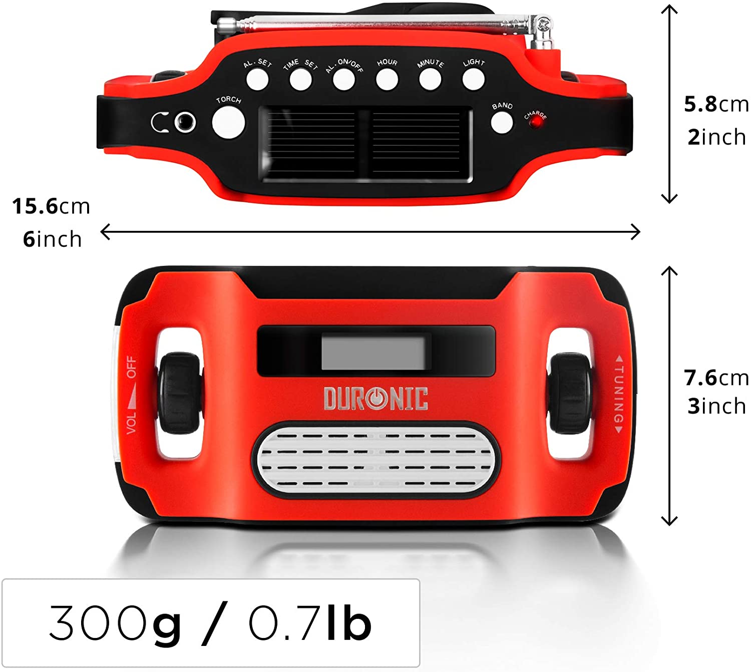 Duronic APEX Radio turystyczne dynamo solarne USB | z lampką LED | korba ręczna | camping | biwak | latarka dynamo | USB | radio solarne | zegar | wyświetlacz