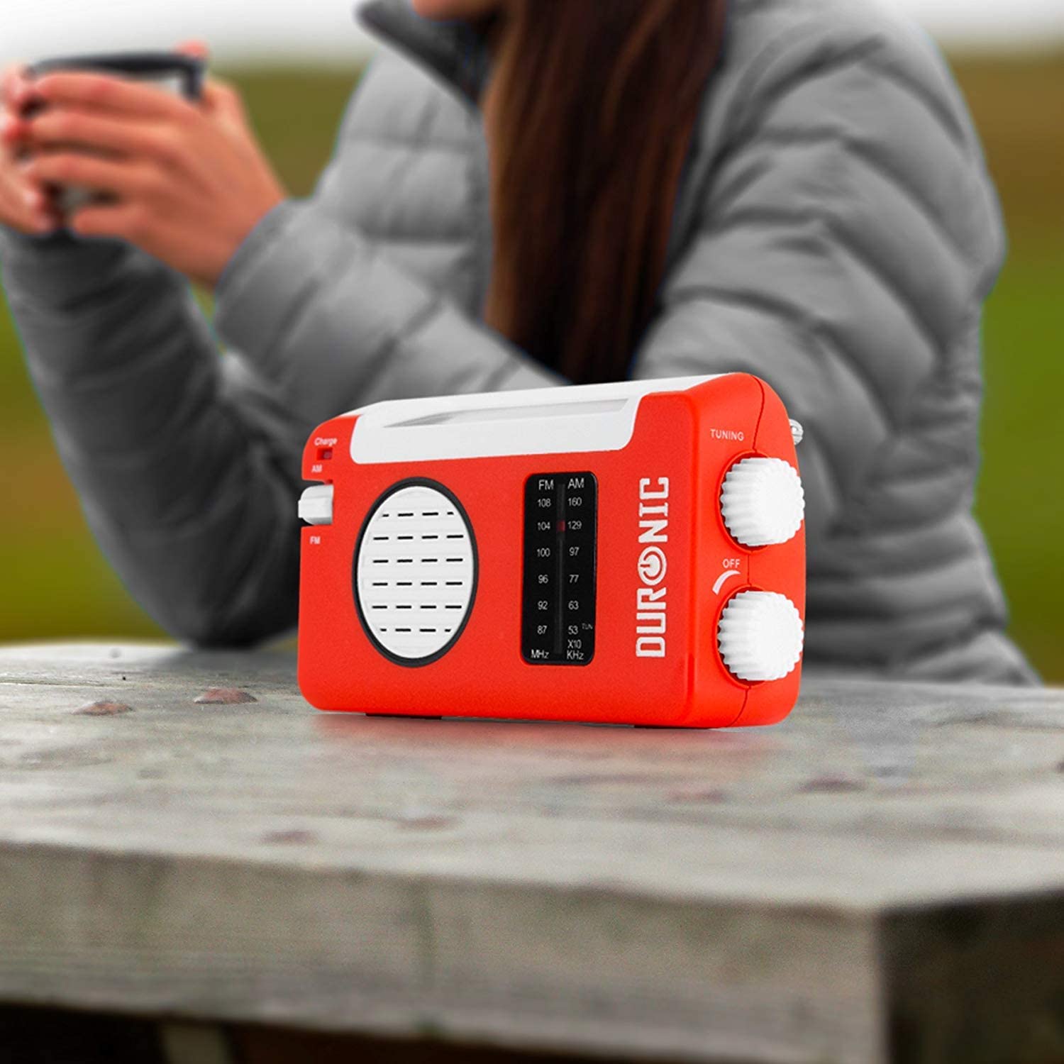 Duronic Hybrid Radio turystyczne na dynamo solarne | korba ręczna | camping | biwak | USB | radio solarne | bateria solarna