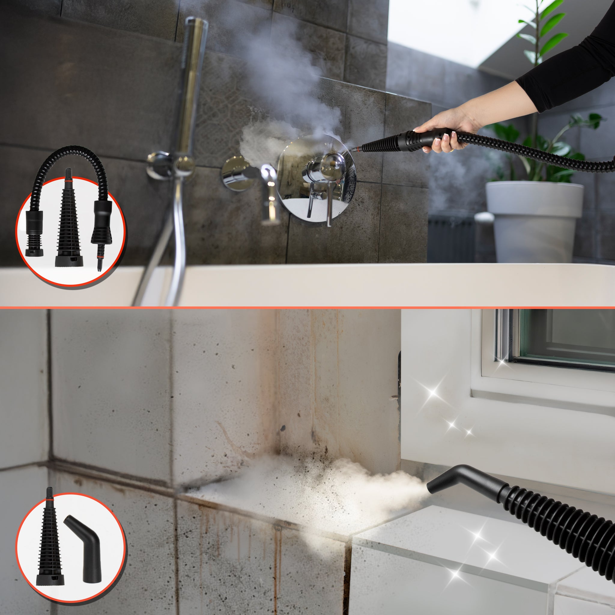 Duronic SC32 BK Myjka parowa ciśnieniowa do sprzątania do 350 ml ręczna wielofunkcyjna parownica do domu, okien, tapicerki, czarna, czyścik parowy