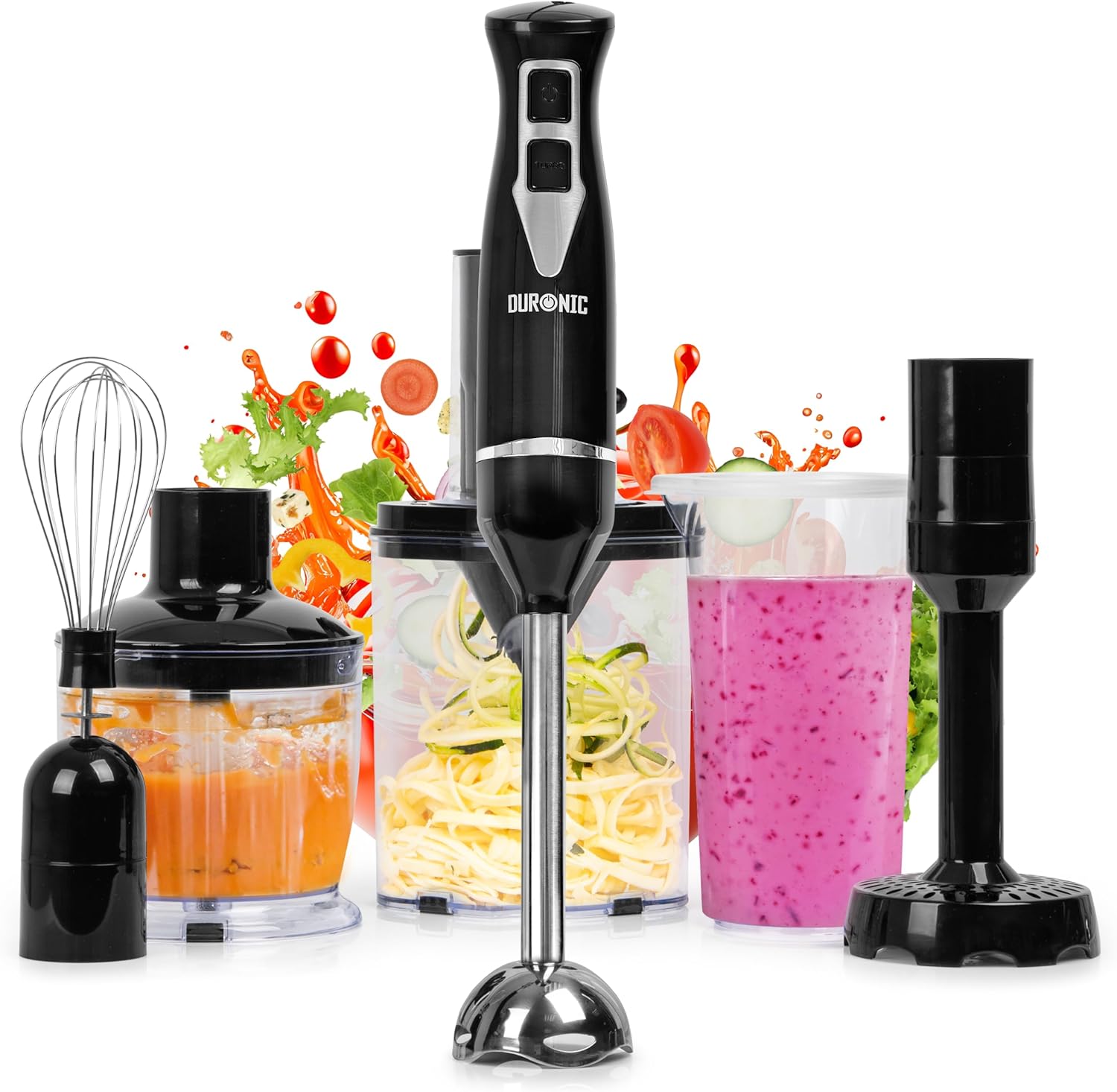 Duronic HB35 Elektryczny blender ręczny imersyjny do zup smoothie koktajli trzepaczka do jajek mikser z blenderem spiralizer do warzyw szatkownica