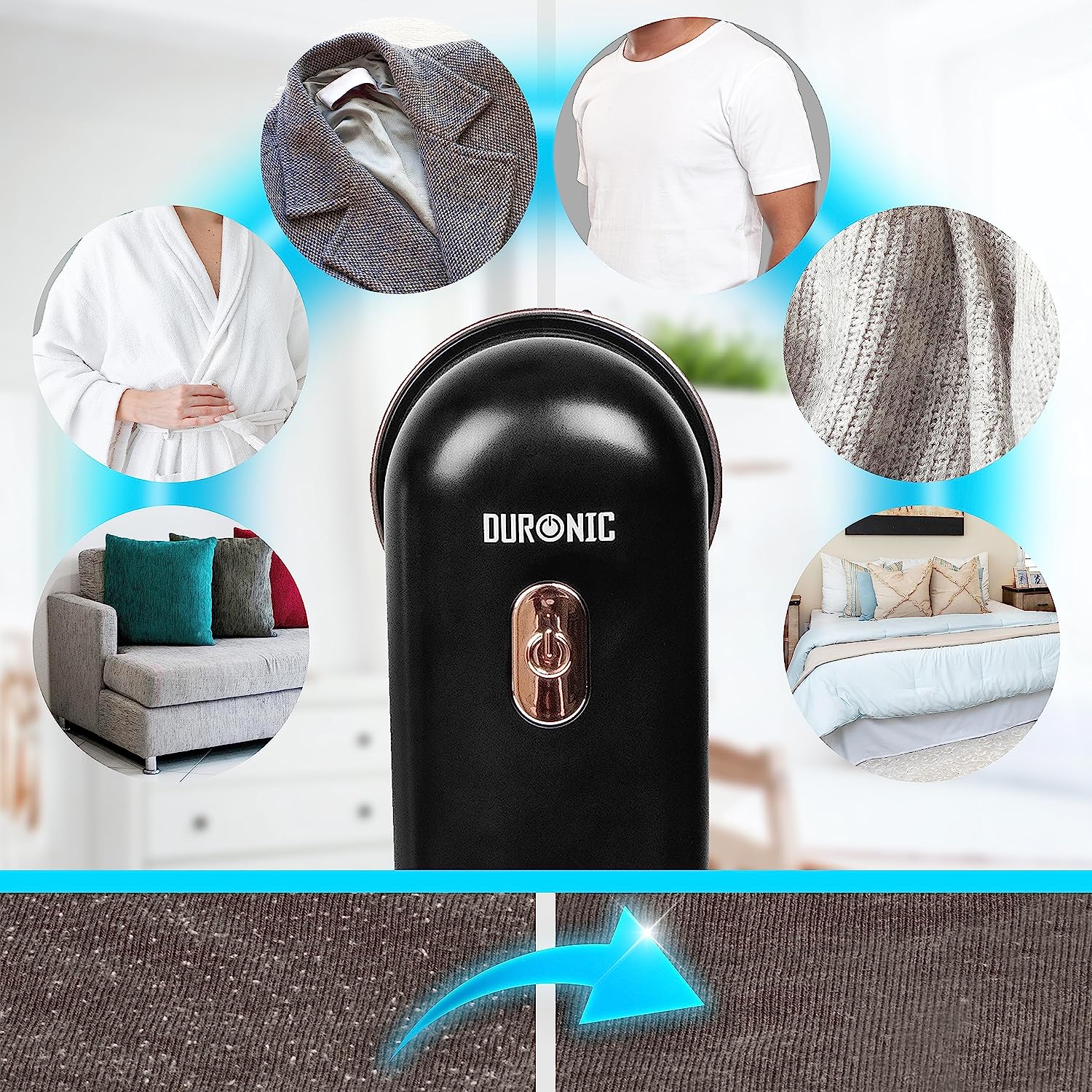 Duronic FS22 BK Golarka do ubrań tkanin swetrów wełnianych na baterie (2x AA w zestawie) | łatwe usuwanie zmechaceń z odzieży dzięki lekkiej przenośnej golarce | praktyczne etui do przechowywania