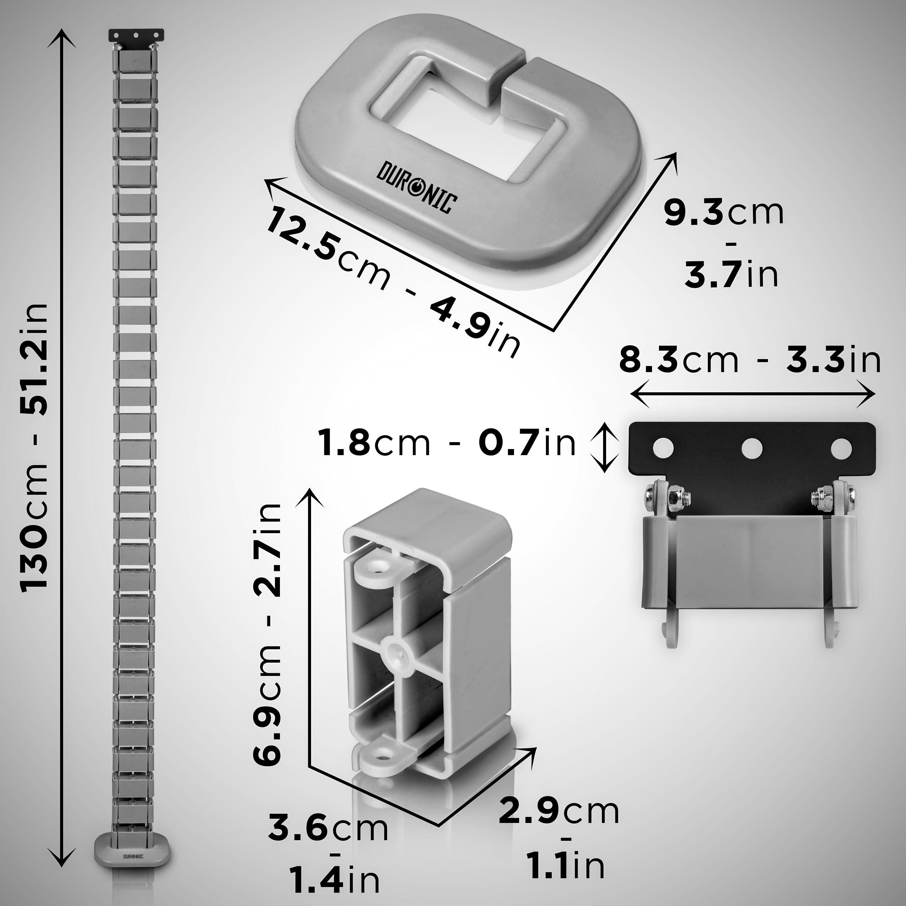 Duronic CM1DM SR Osłona kablowa maskownica 130 cm srebrna do 16 przewodów | modułowy elastyczny organizer | zarządzanie kablami | organizer do kabli przykręcany - śruby w zestawie | kanał kablowy wężowy