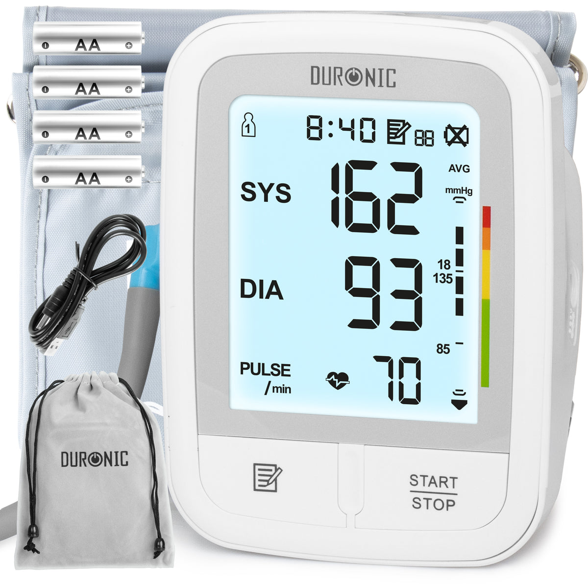 Duronic BPM95 Ciśnieniomierz naramienny elektroniczny certyfikowany medycznie, baterie w zestawie, przewód do ładowania, pokrowiec do przechowywania