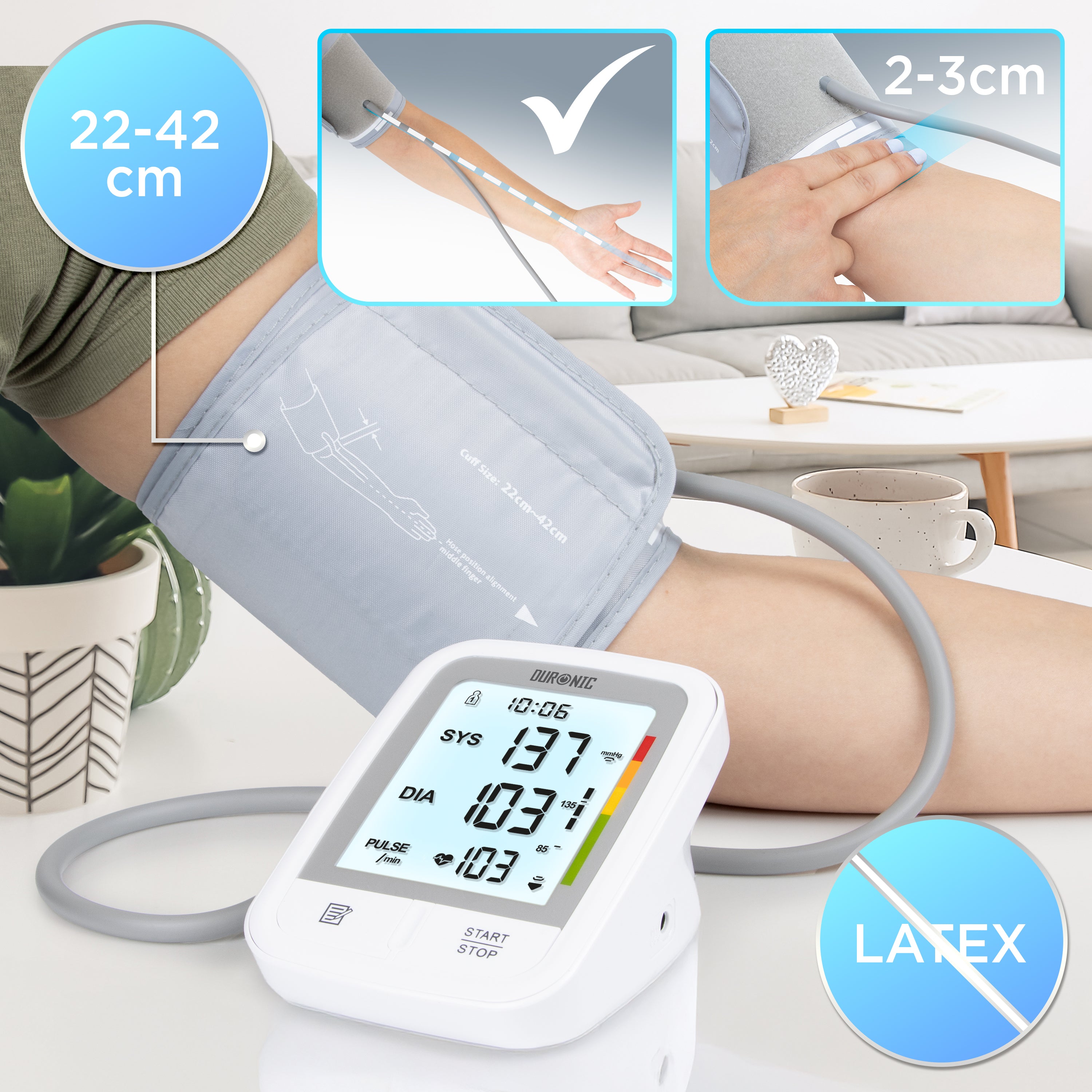 Duronic BPM95 Ciśnieniomierz naramienny elektroniczny, mankiet 22-42 cm bez lateksu, mankiet 2-3 cm, prosty przewód
