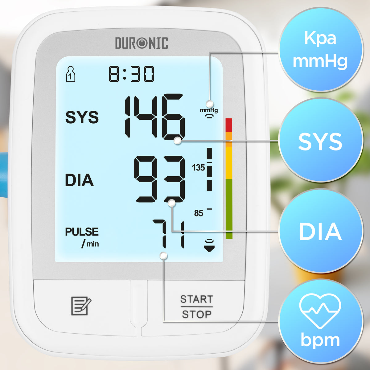 Duronic BPM95 Ciśnieniomierz naramienny elektroniczny wyświetlacz: odczyt ciśnienia skurczowego i rozkurczowego, puls, jednostka pomiary Kpa mmHg