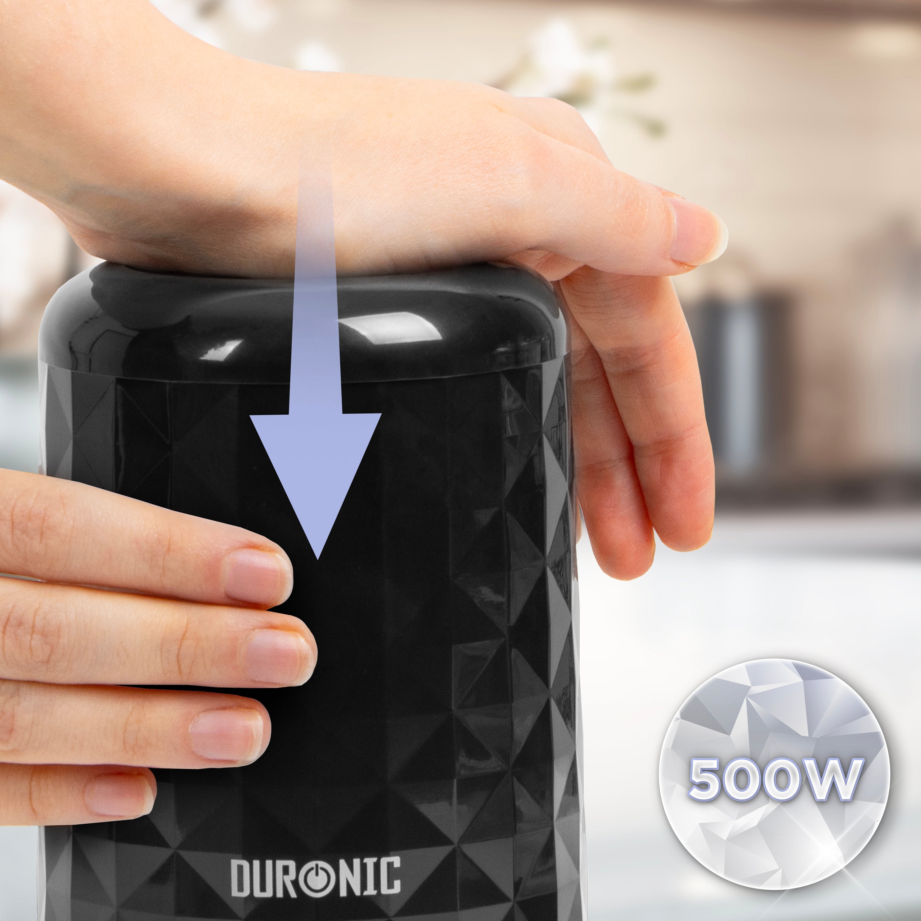 Duronic CH57 BK Elektryczny siekacz szatkownica mini rozdrabniacz moc 500W, uruchamianie poprzez nacisk