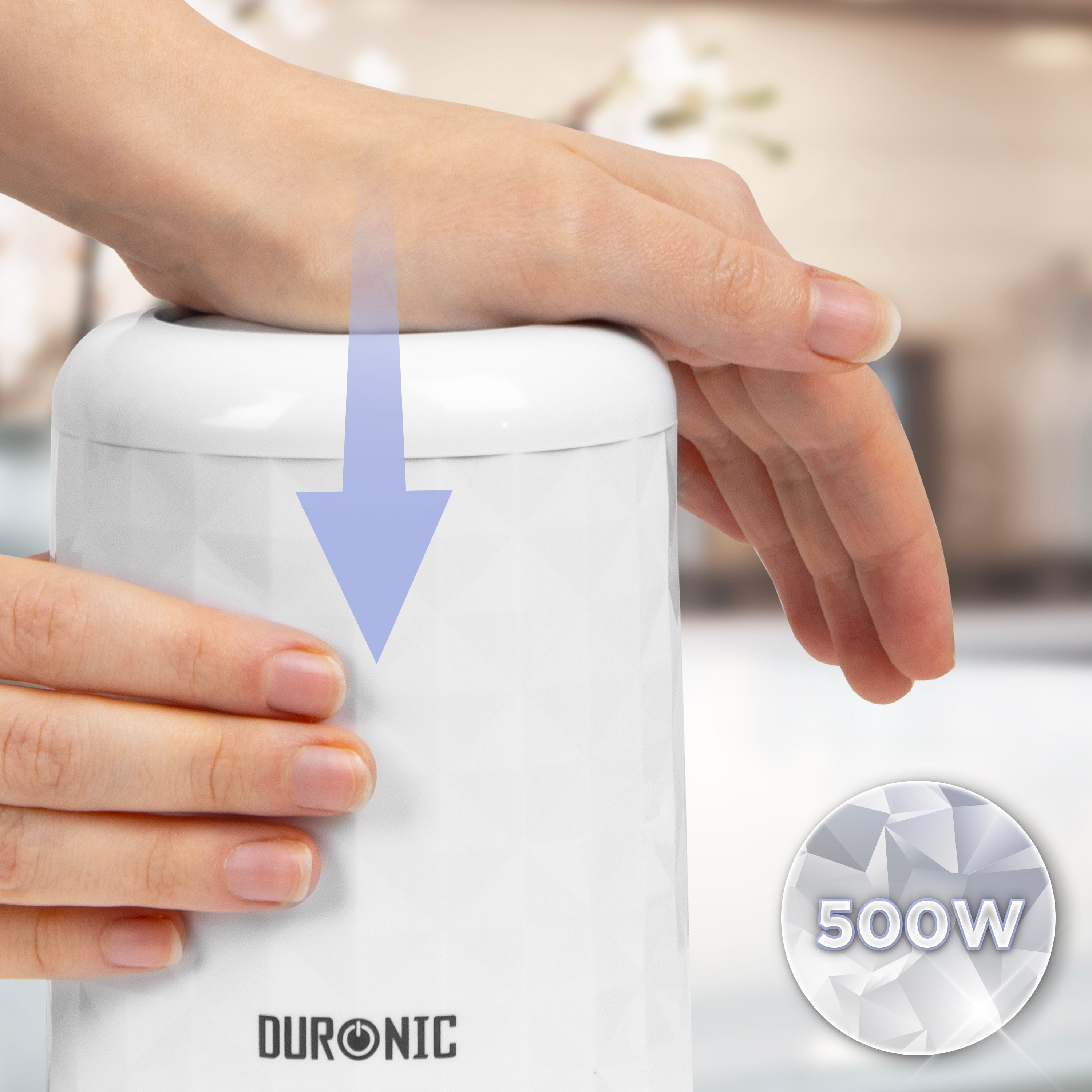 Duronic CH57 WE Elektryczny siekacz szatkownica mini rozdrabniacz moc 500W, uruchamianie poprzez nacisk