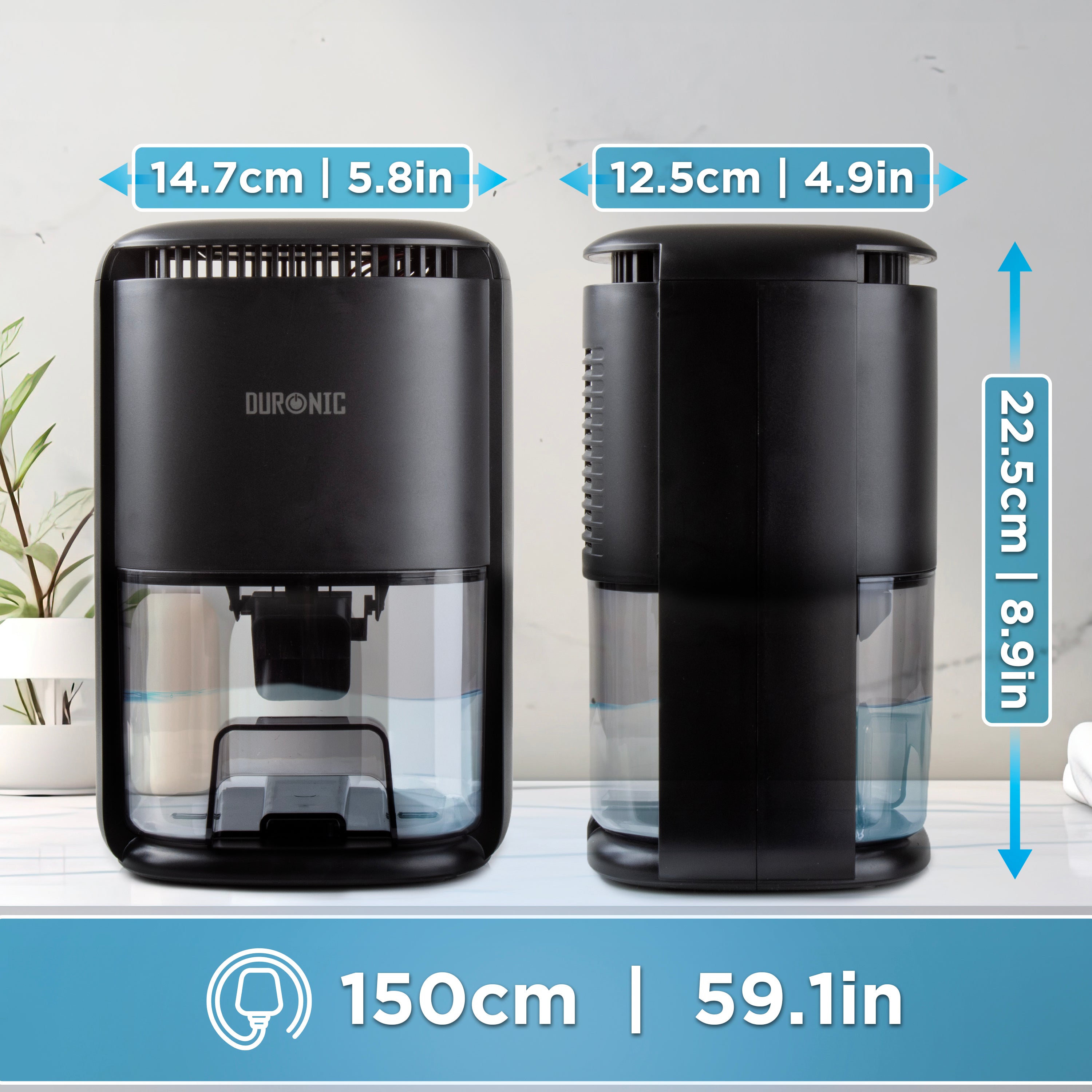 Duronic DH07 BK Osuszacz powietrza kondensacyjny do domu wymiary, długość kabla 150 cm