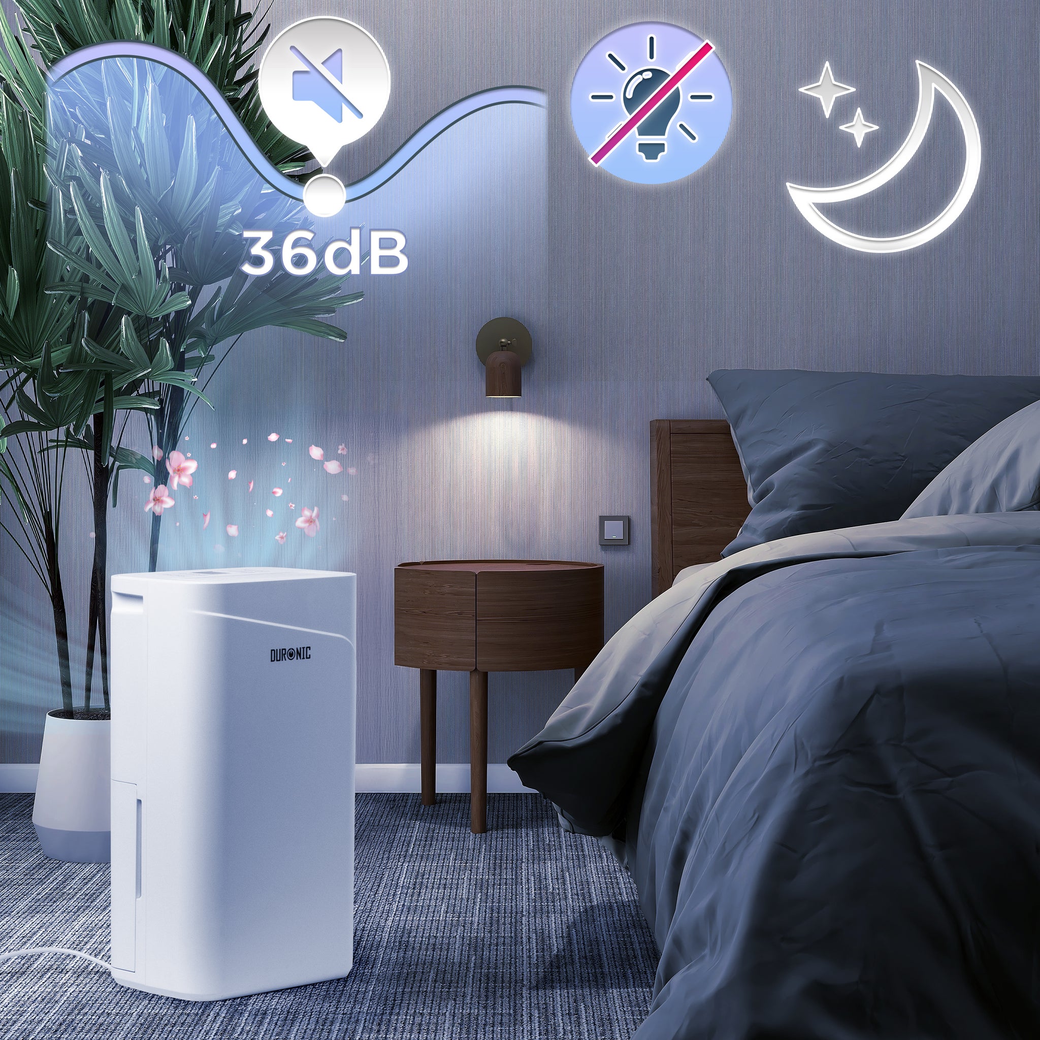 Duronic DH121 Osuszacz powietrza pochłaniacz wilgoci, tryb nocny bez dźwięków i światła, głośność 36 dB