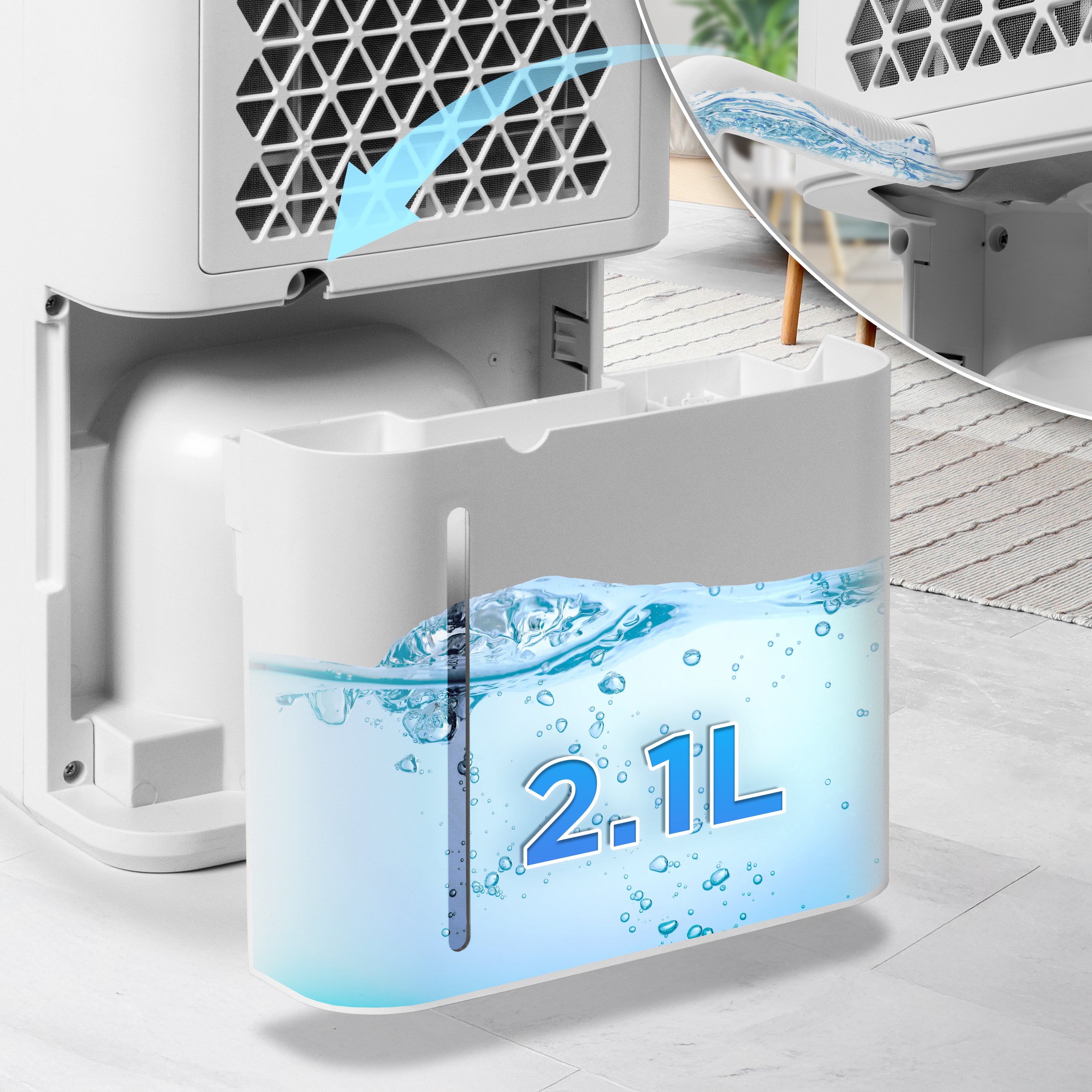 Duronic DH121 Osuszacz powietrza pochłaniacz wilgoci, zbiornik na wodę 2.1l, dwa sposoby montażu: wyciągany pojemnik lub podłączenie węża odpływowego