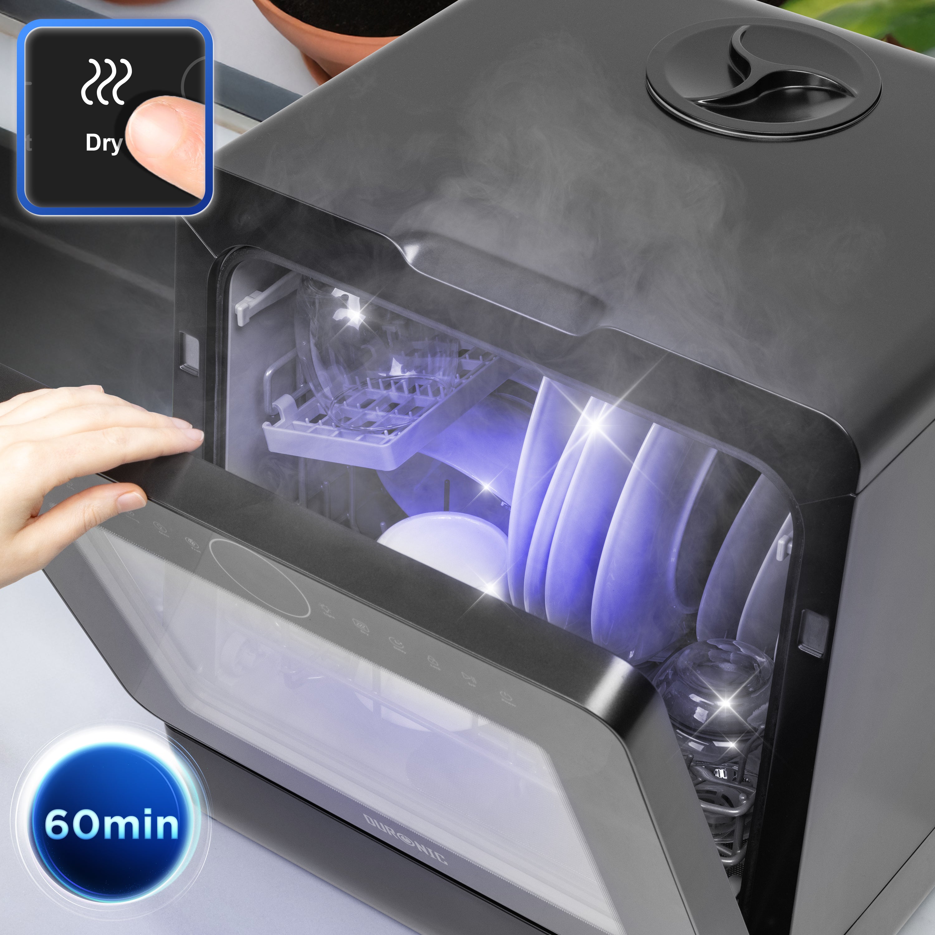 Duronic DW5 BK czarna zmywarka nablatowa funkcja suszenia 60 min