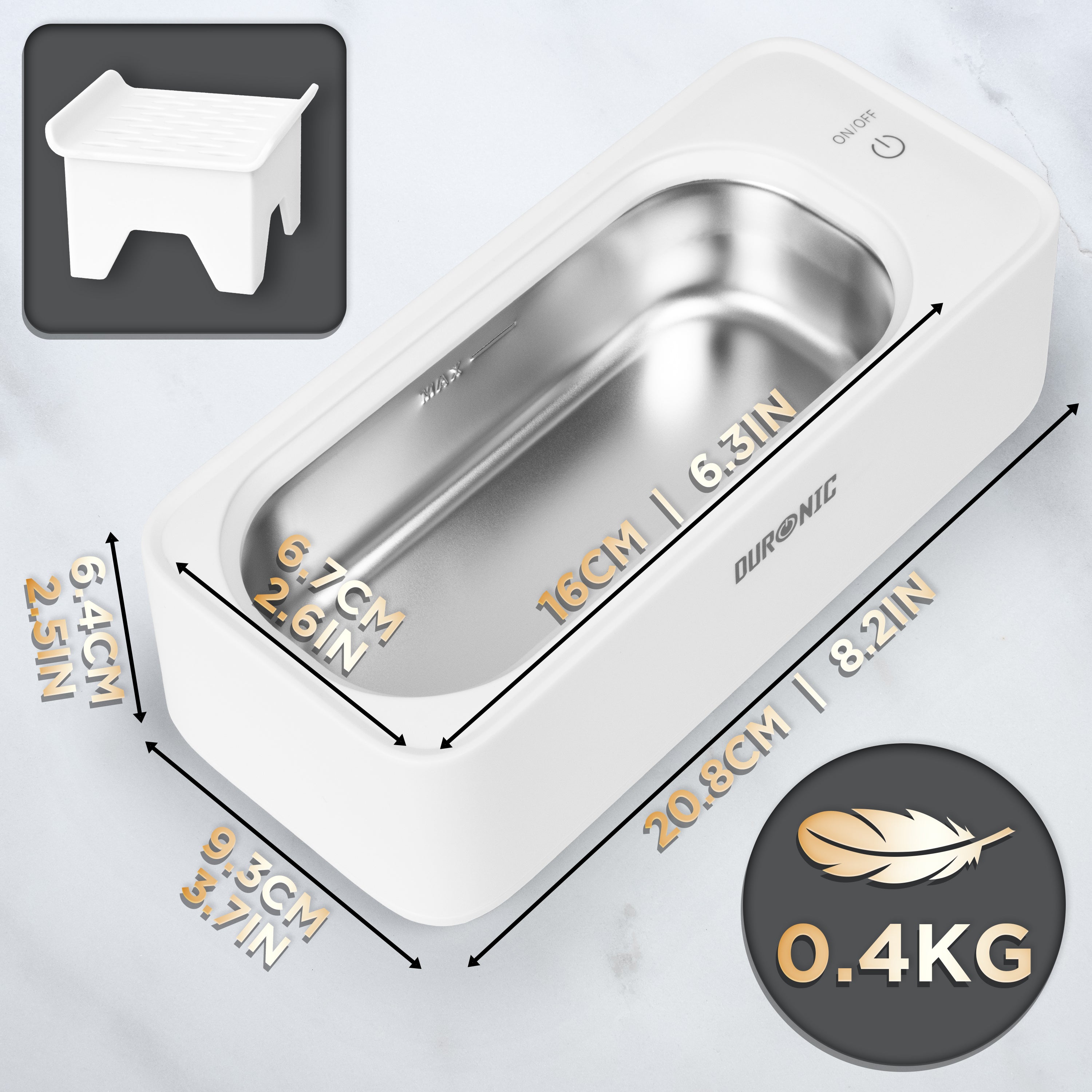 Duronic UC30 Myjka ultradźwiękowa wymiary, wyjmowany koszyczek na biżuterię, lekka - 0.4 kg