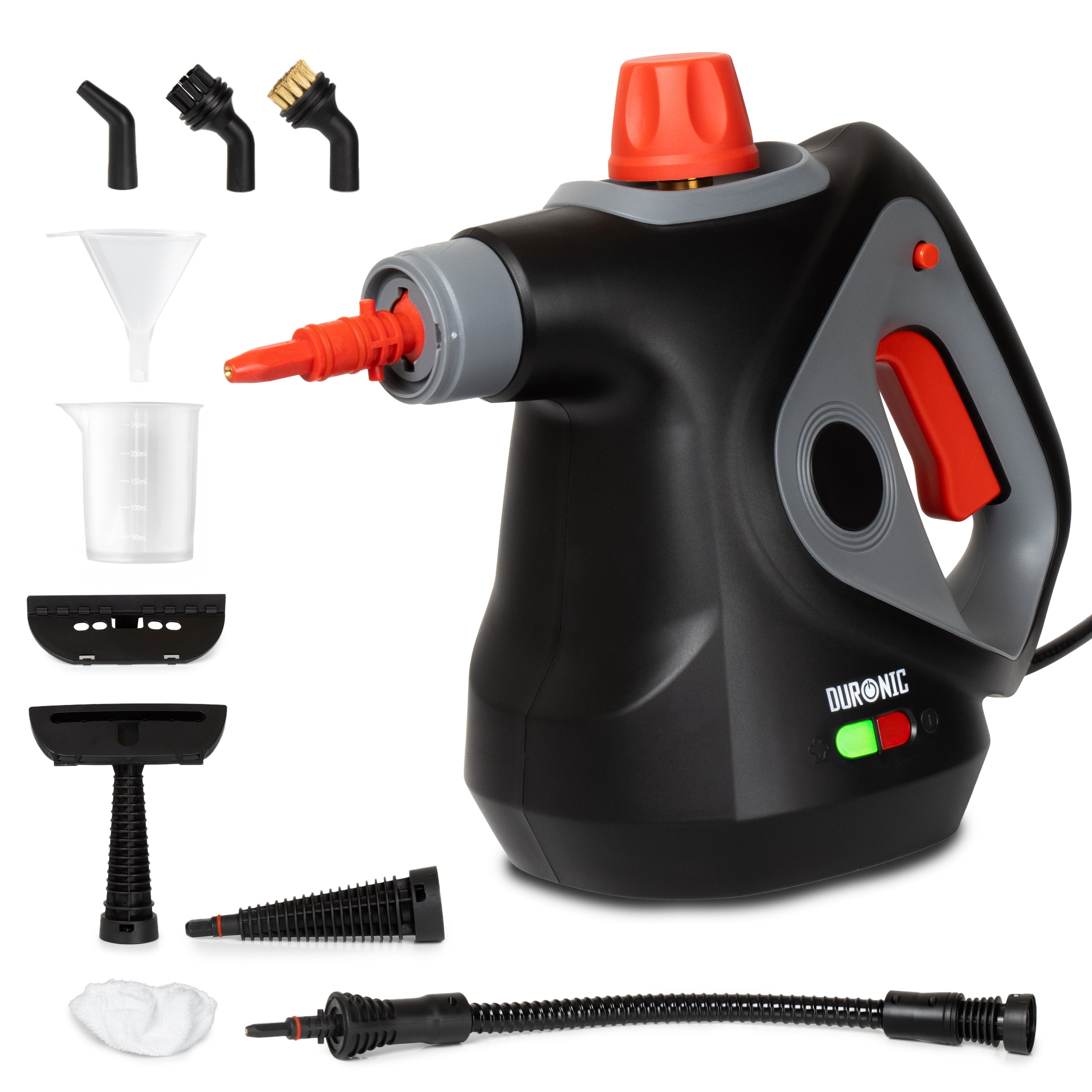 Duronic SC32 BK Myjka parowa ciśnieniowa do sprzątania do 350 ml ręczna wielofunkcyjna parownica do domu, okien, tapicerki, czarna, czyścik parowy