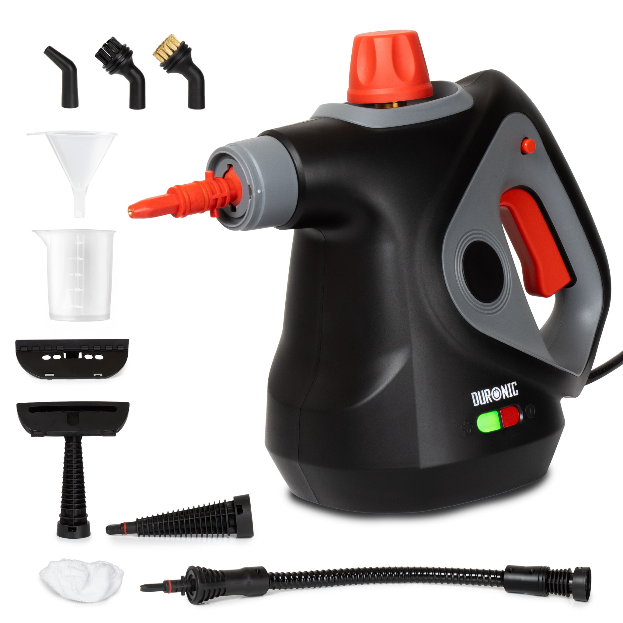 Duronic SC32 BK Myjka parowa ciśnieniowa do sprzątania do 350 ml ręczna wielofunkcyjna parownica do domu, okien, tapicerki, czarna, czyścik parowy