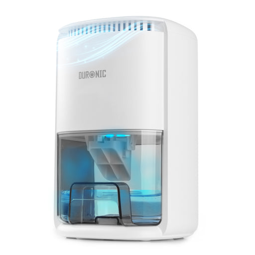 Duronic DH07 WE Osuszacz powietrza kondensacyjny do domu 22,5 W do 240 ml wody dziennie Zbiornik 1 litr Kompaktowy i cichy Idealny do małych pomieszczeń podświetlenie