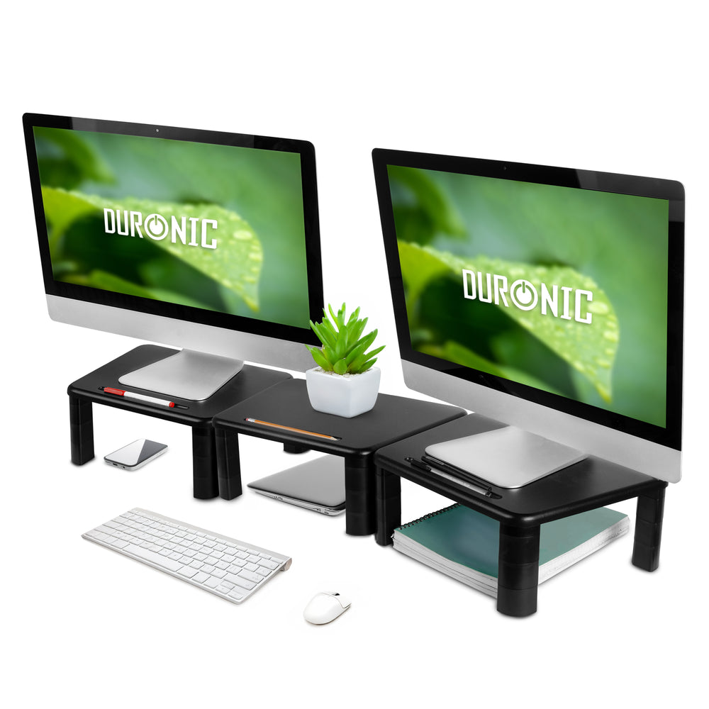 Duronic DM056 Stojak do monitorów podstawka pod 3 monitory regulacja wysokości | wolnostojący uniwersalny statyw na tablet telefon iPad | zestaw trzech półek | dowolność ułożenia 3 monitorów
