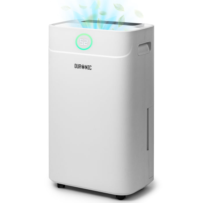 Duronic DH201 Osuszacz powietrza o mocy 440 W, do 20 litrów wody dziennie. Zbiornik na wodę o pojemności 5,1l. Pochłaniacz wilgoci zwalcza nadmierną wilgotność i zapobiega rozwojowi pleśni. Timer