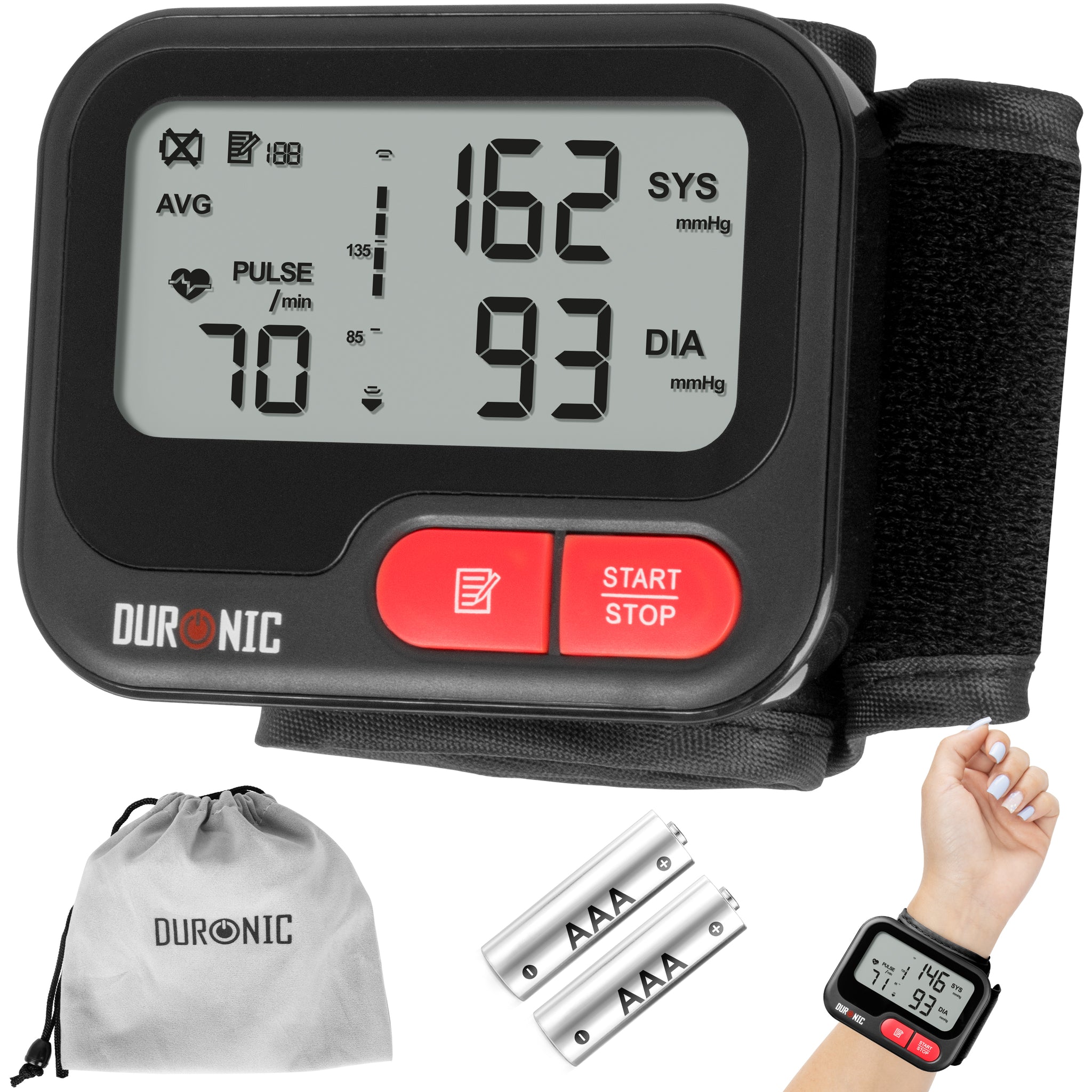 Duronic BPM65 BK Ciśnieniomierz nadgarstkowy elektroniczny pomiar ciśnienia krwi automatyczny monitor ciśnienia na nadgarstek czarny