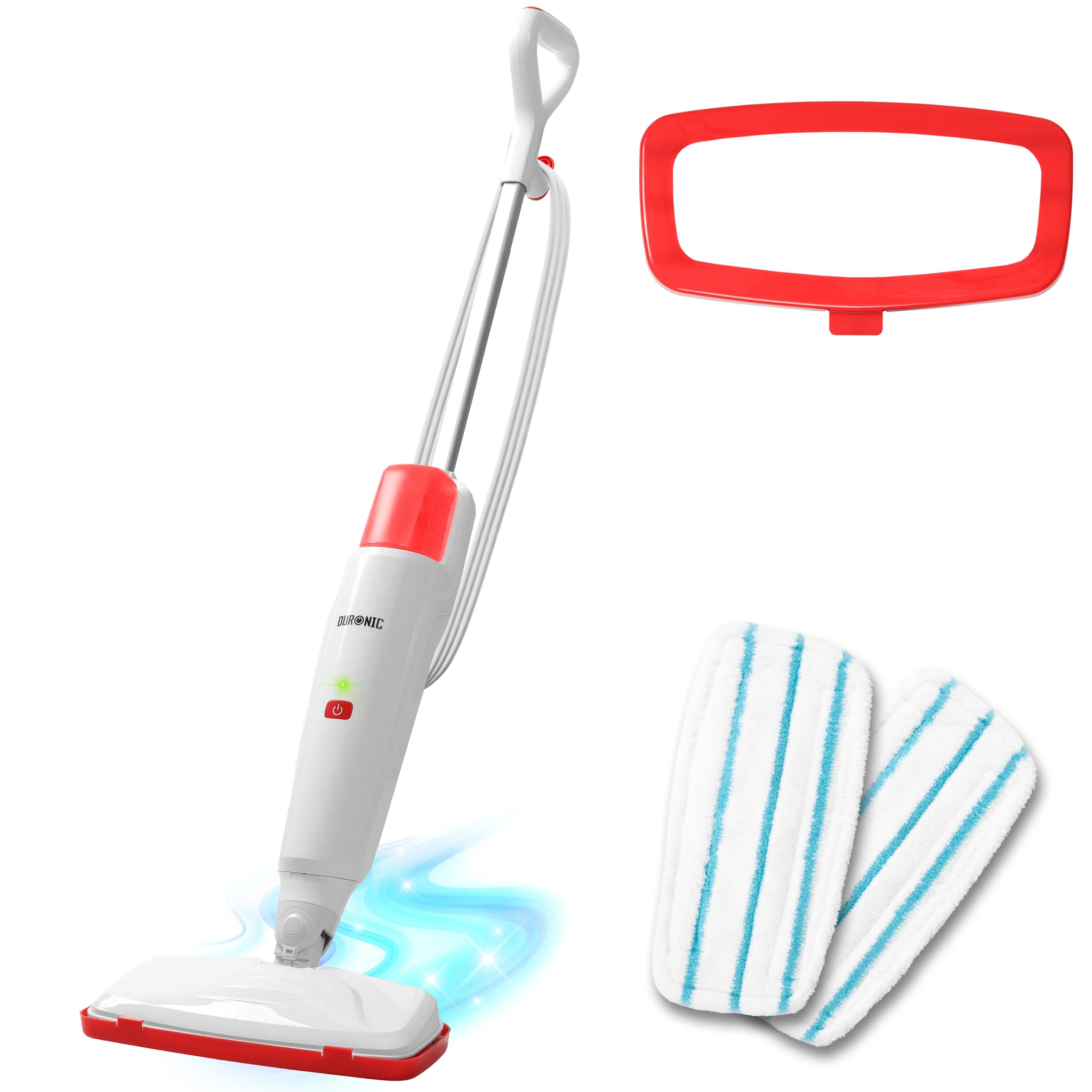 Duronic STM15 WE Elektryczny mop parowy o mocy 1500 W ze zbiornikiem 500 ml i maksymalną temperaturą 100°C do paneli, płytek, dywanów czyszczenie bez chemii. Biały