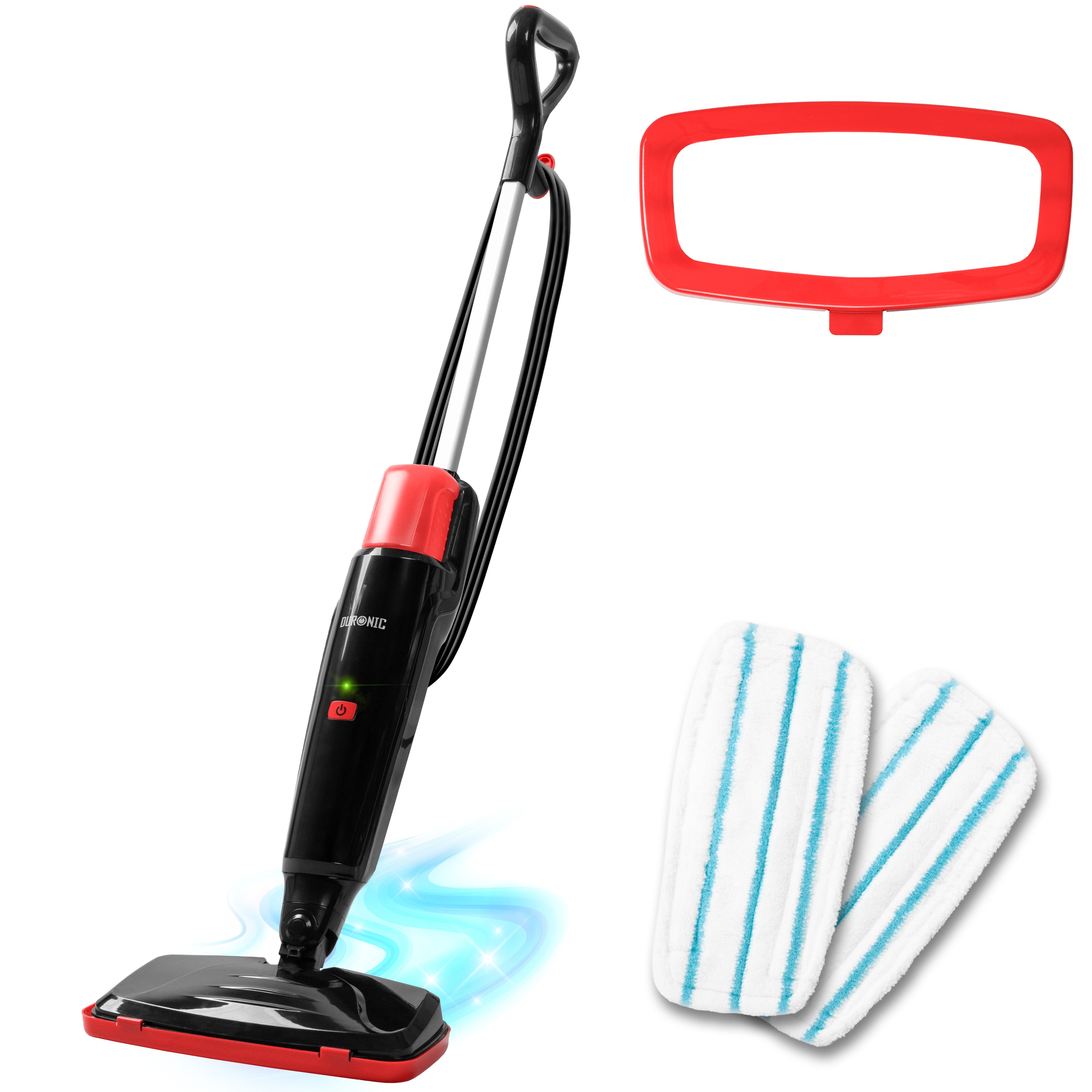 Duronic STM15 BK Elektryczny mop parowy o mocy 1500 W ze zbiornikiem 500 ml i maksymalną temperaturą 100°C do paneli, płytek, dywanów czyszczenie bez chemii. Czarny
