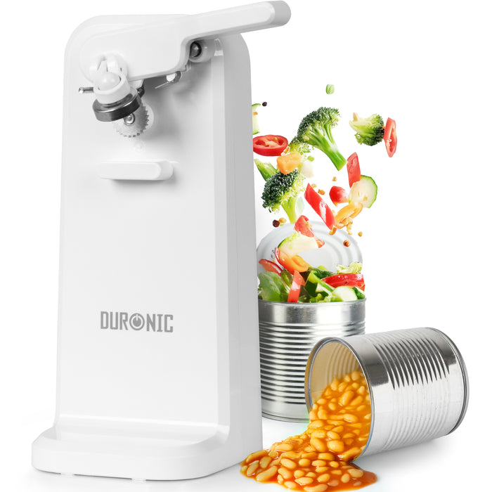 Duronic CO40 WE Elektryczny otwieracz do butelek puszek konserw ostrzałka do noży kuchennych. Automatyczny otwieracz 3w1 z magnesem 50W