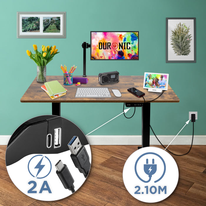 Duronic CD120 BO Biurko elektryczne z regulacją wysokości stojące pamięć 3 wysokości port USB czarny stelaż i blat 120 x 60 cm antyczny orzech Odwiedź sklep Duronic