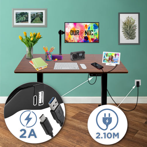 Duronic CD120 BT Biurko elektryczne z regulacją wysokości stojące pamięć 3 wysokości port USB czarny stelaż i blat 120 x 60 cm kolor: orzech