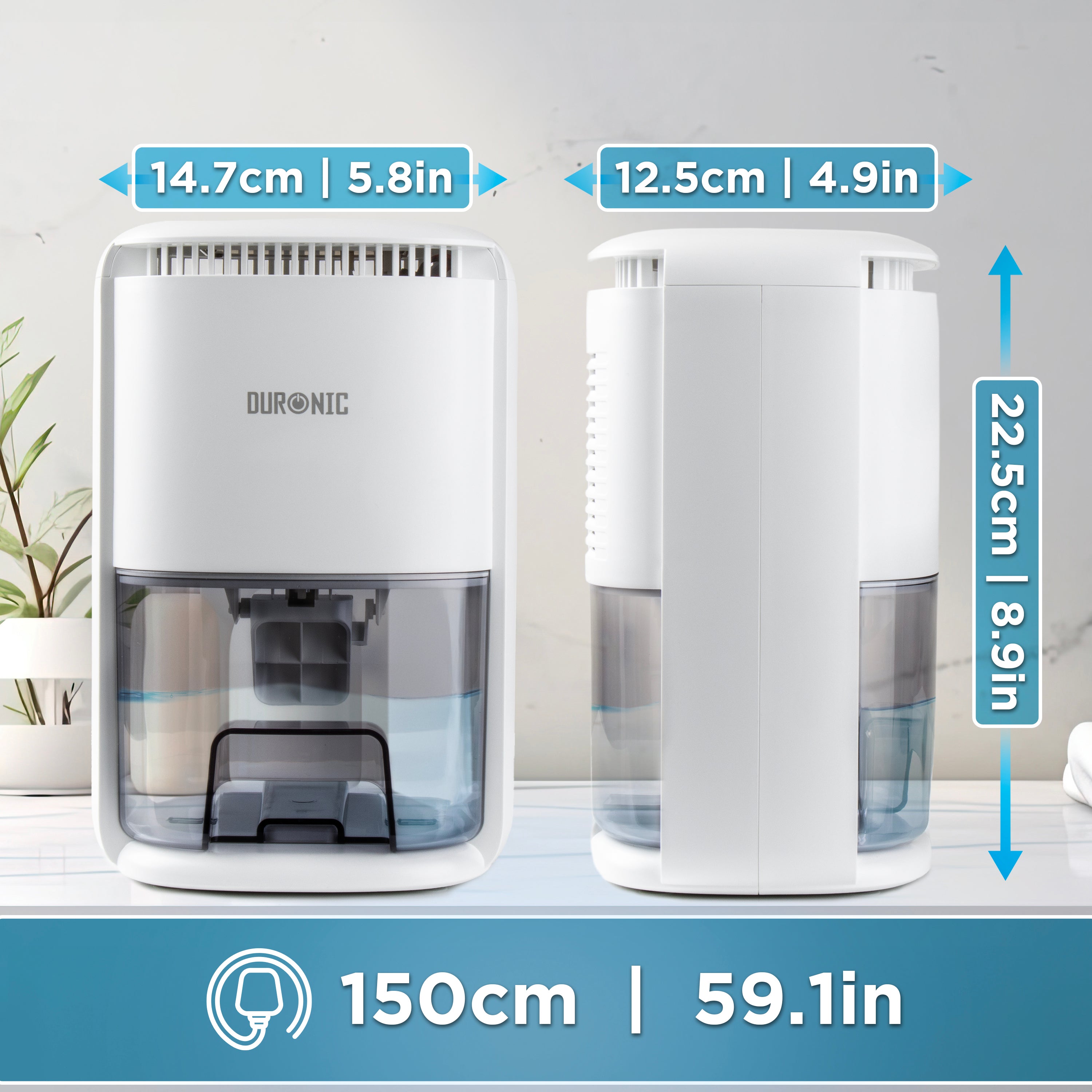 Duronic DH07 WE Osuszacz powietrza kondensacyjny do domu 22,5 W do 240 ml wody dziennie Zbiornik 1 litr Kompaktowy i cichy Idealny do małych pomieszczeń podświetlenie