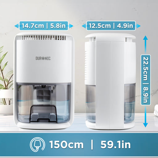 Duronic DH07 WE Osuszacz powietrza kondensacyjny do domu 22,5 W do 240 ml wody dziennie Zbiornik 1 litr Kompaktowy i cichy Idealny do małych pomieszczeń podświetlenie