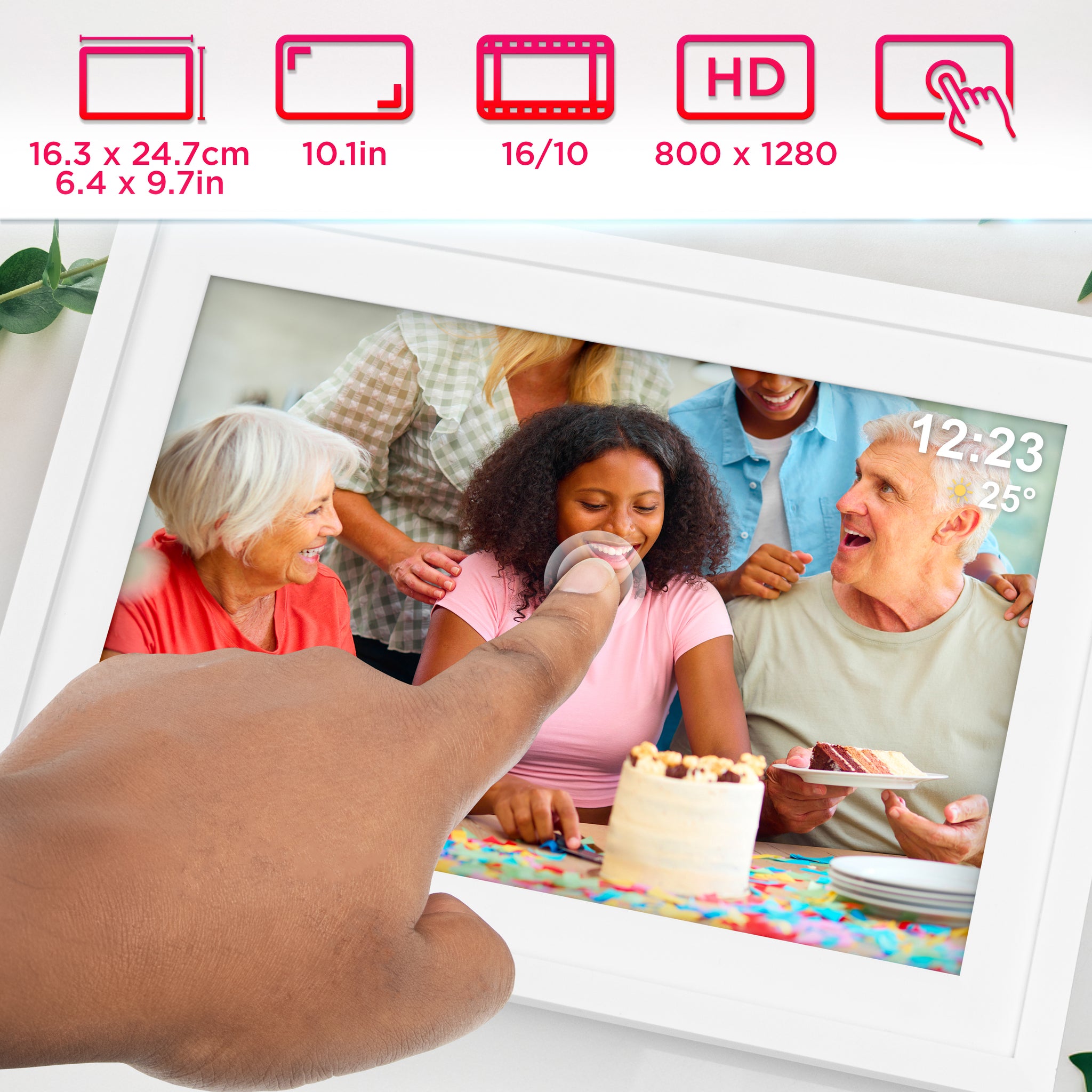 Duronic Frameo PF2A WE Ramka cyfrowa na zdjęcia i filmy Wi-Fi rotacyjna elektroniczna ramka na zdjęcia wysoka rozdzielczość 1280 x 800 Ekran dotykowy 10,1 cala slot Micro-SD