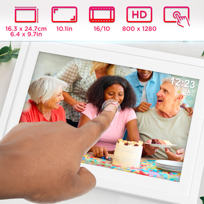 Duronic Frameo PF2A WE Ramka cyfrowa na zdjêcia i filmy Wi-Fi rotacyjna elektroniczna ramka na zdjêcia wysoka rozdzielczoœæ 1280 x 800 Ekran dotykowy 10,1 cala slot Micro-SD
