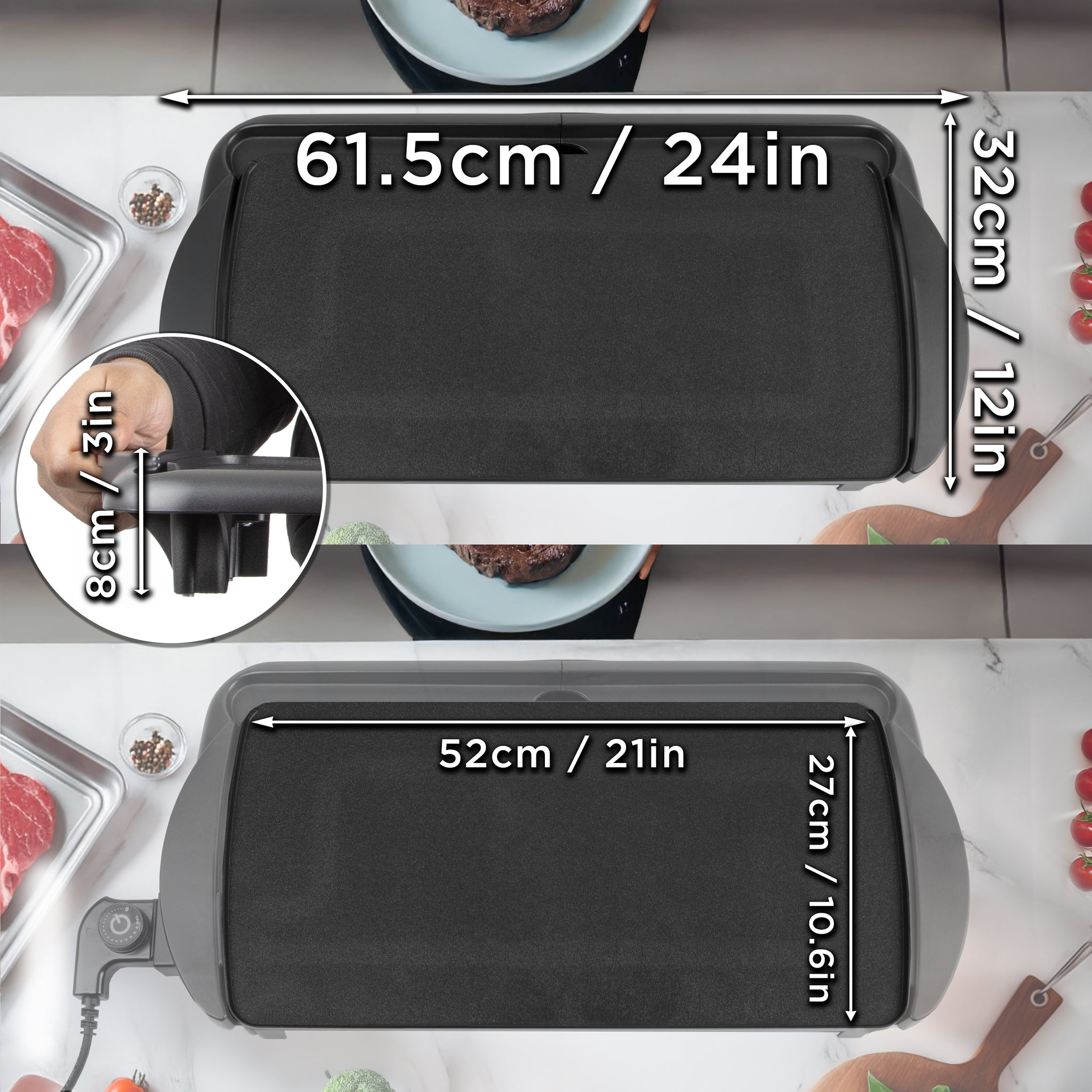 Duronic GP20 Patelnia grillowa elektryczny grill  | nieprzywierająca z termostatem i wyjmowaną tacką na tłuszcz - beztłuszczowe gotowanie idealne na wieczory z rodziną i przyjaciółmi