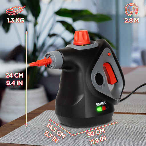 Duronic SC32 BK Myjka parowa ciśnieniowa do sprzątania do 350 ml ręczna wielofunkcyjna parownica do domu, okien, tapicerki, czarna, czyścik parowy