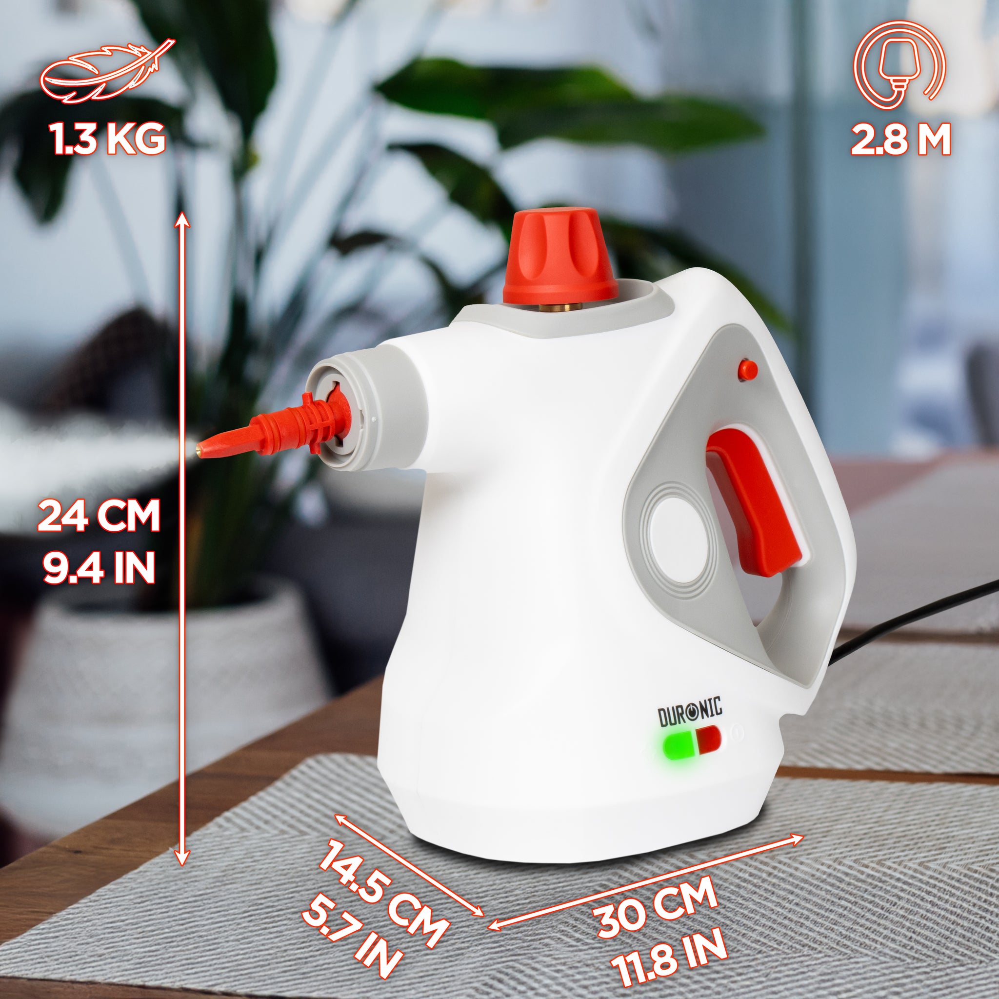 Duronic SC32 WE Myjka parowa ciśnieniowa do sprzątania do 350 ml ręczna wielofunkcyjna parownica do domu, okien, tapicerki, biała, czyścik parowy