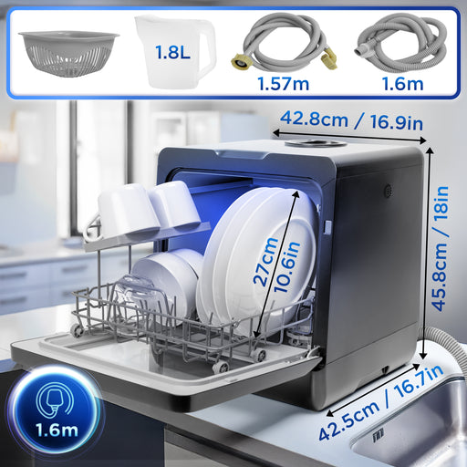 Duronic DW5 BK Zmywarka nablatowa z lub bez przyłącza wody 950W przenośna kompaktowa 5l /cykl do naczyń szkła owoców mała zmywarka stołowa czarna