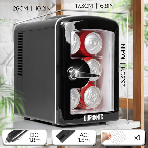 Duronic MFW4 BK Mini lodówka turystyczna do samochodu lub pokoju na leki, przekąski i napoje 12V i 230V chłodziarka do kampera 42W (Copy)