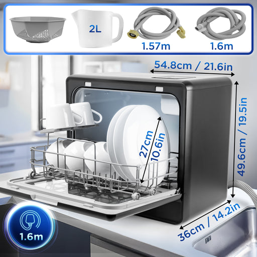 Duronic DW10 BK Zmywarka nablatowa bez przyłącza do wody przenośna kompaktowa stołowa możliwy stały podłącz czarna 1050W