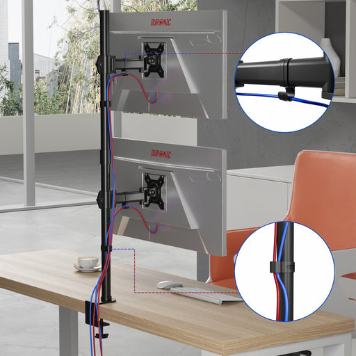 Duronic DMT252VX1 Uchwyt na dwa monitory pionowo 2 x 8kg | monitory 13-32 cale | VESA 75 100 | długi słupek 100 cm | do 2 monitorów | regulacja kąta