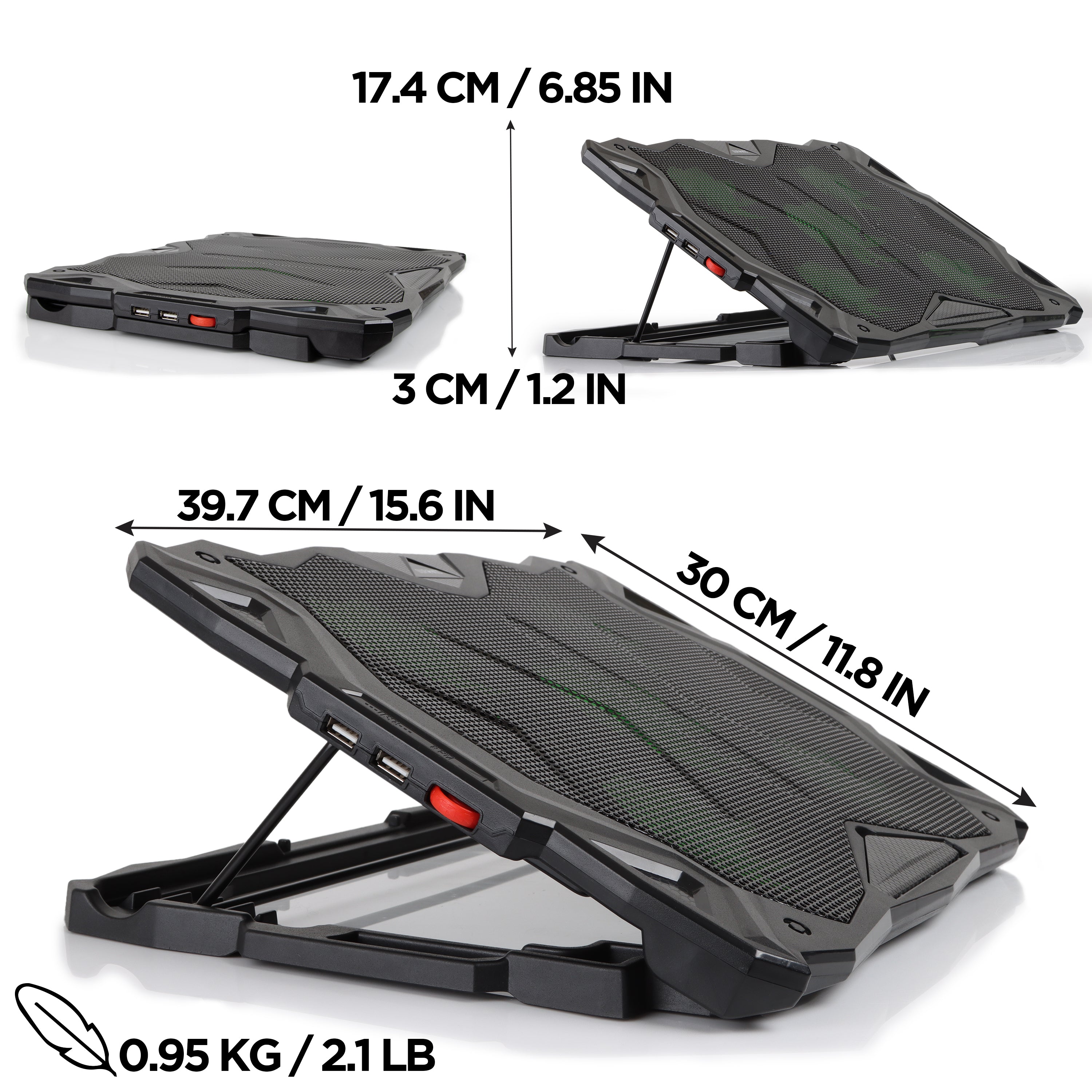 Duronic LC1 Podkładka chłodząca do laptopa 30 x 39,7 cm | podstawka pod laptop z LED, 5 wentylatorów | regulacja wysokości i prędkości | 2x port USB