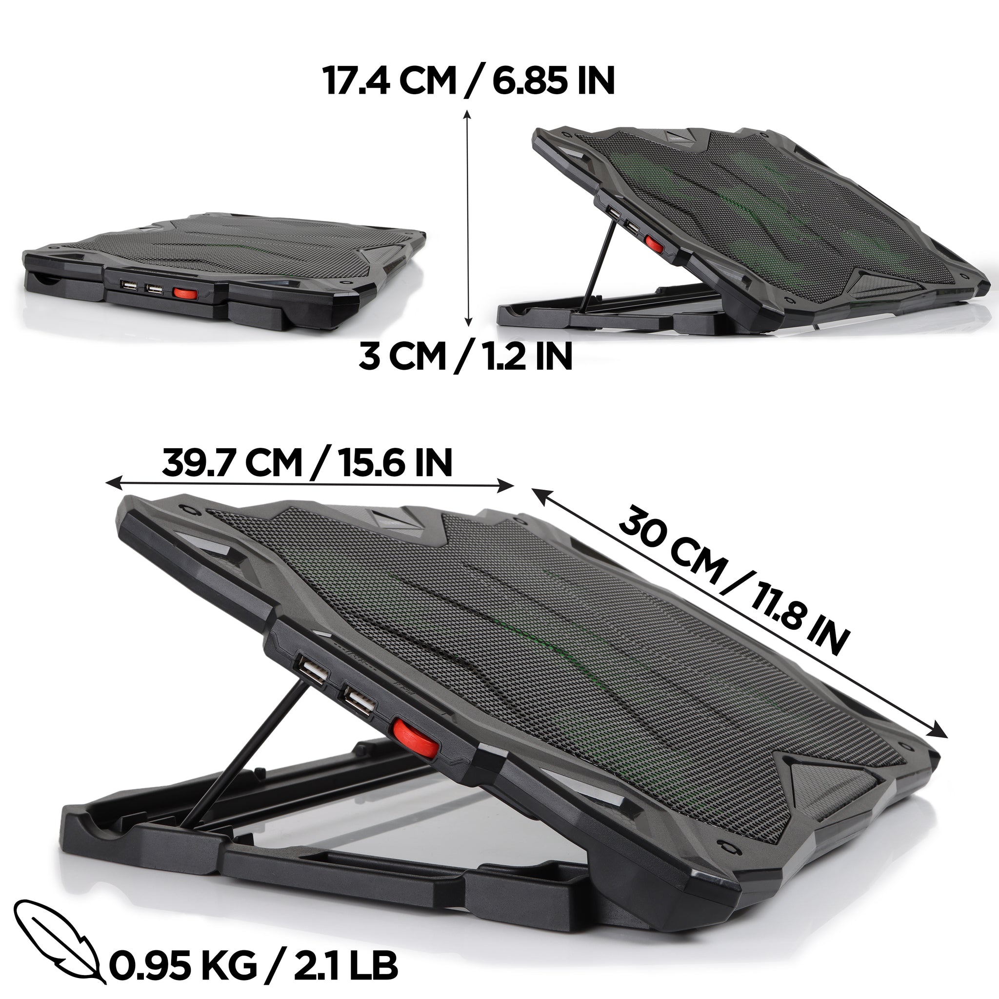 Duronic LC1 Podkładka chłodząca do laptopa 30 x 39,7 cm | podstawka pod laptop z LED, 5 wentylatorów | regulacja wysokości i prędkości | 2x port USB