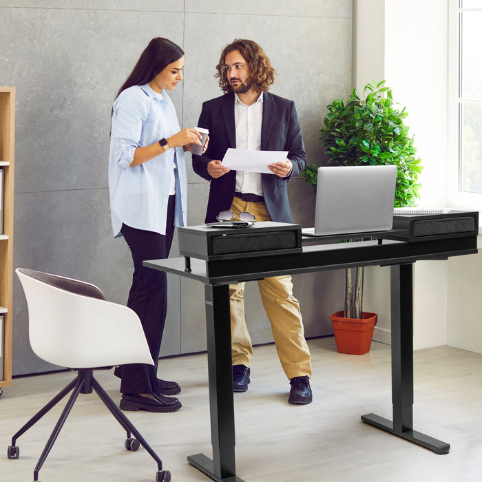 Duronic DD1 BK Blat biurka z nadstawką szufladami kolor: czarny | kompatybilny ze stelażami TM51 i TM61 regulacja wysokości | 120 x 60 cm | ergonomiczne biurko do biura sekretariatu