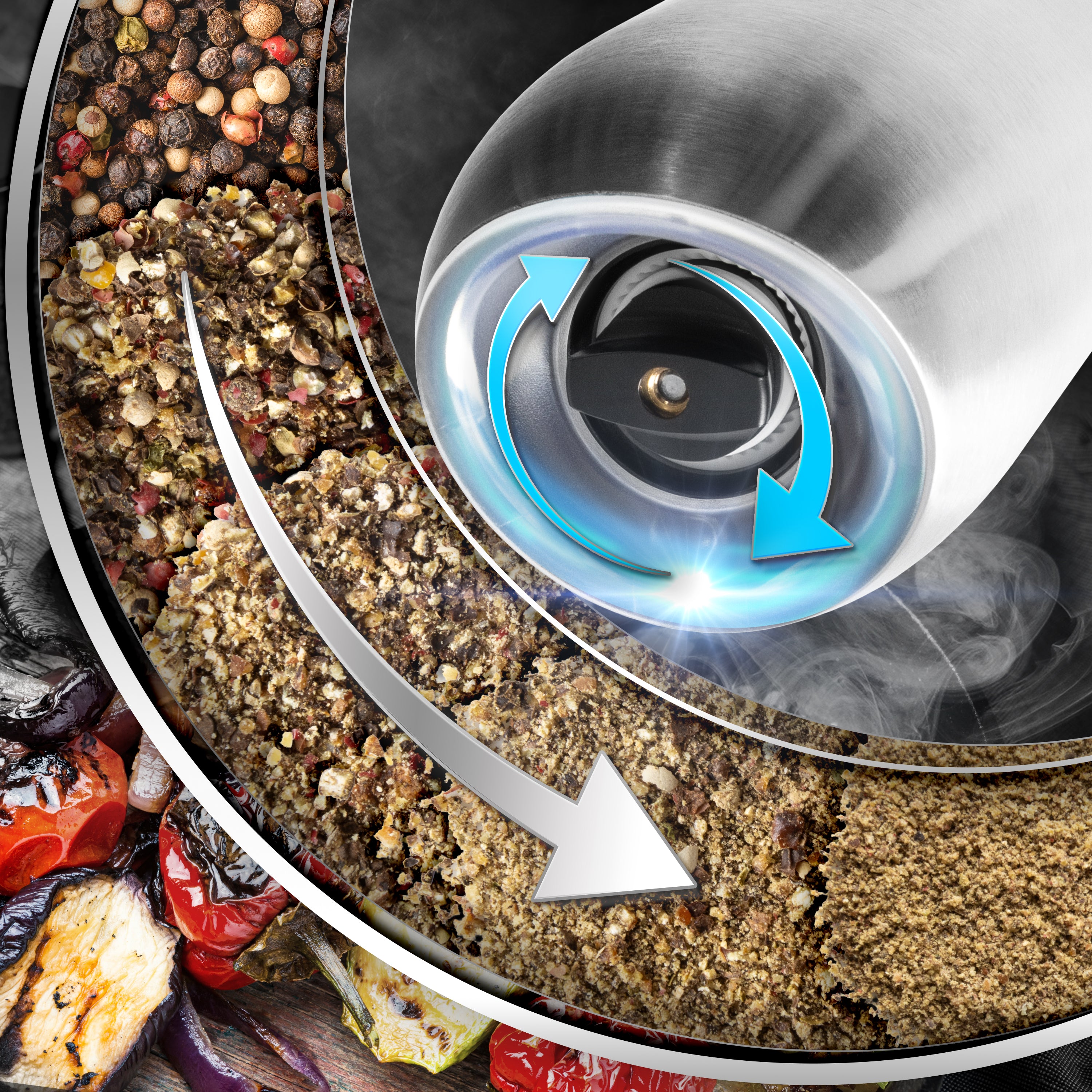 Duronic EMB1 Automatyczny elektryczny młynek do soli i pieprzu 150 ml grawitacyjny młynek do przypraw z LED z regulacją mielenia, zasilanie 4x AAA solniczka pieprzniczka