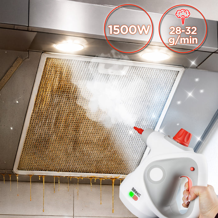 Duronic SC32 WE Myjka parowa ciśnieniowa do sprzątania do 350 ml ręczna wielofunkcyjna parownica do domu, okien, tapicerki, biała, czyścik parowy