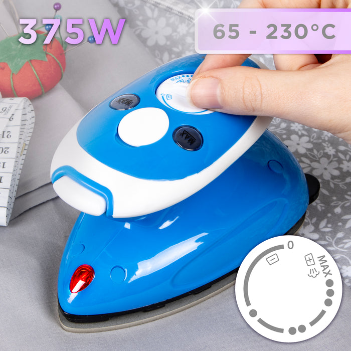 Duronic SI2 BE Żelazko podróżne 375W niebieskie | Pokrowiec i pojemnikna wodę 50ml | funkcja pary | turystyczne mini żelazko na wyjazdy | nieprzywierająca stopka | dla rawo - i leworęcznych