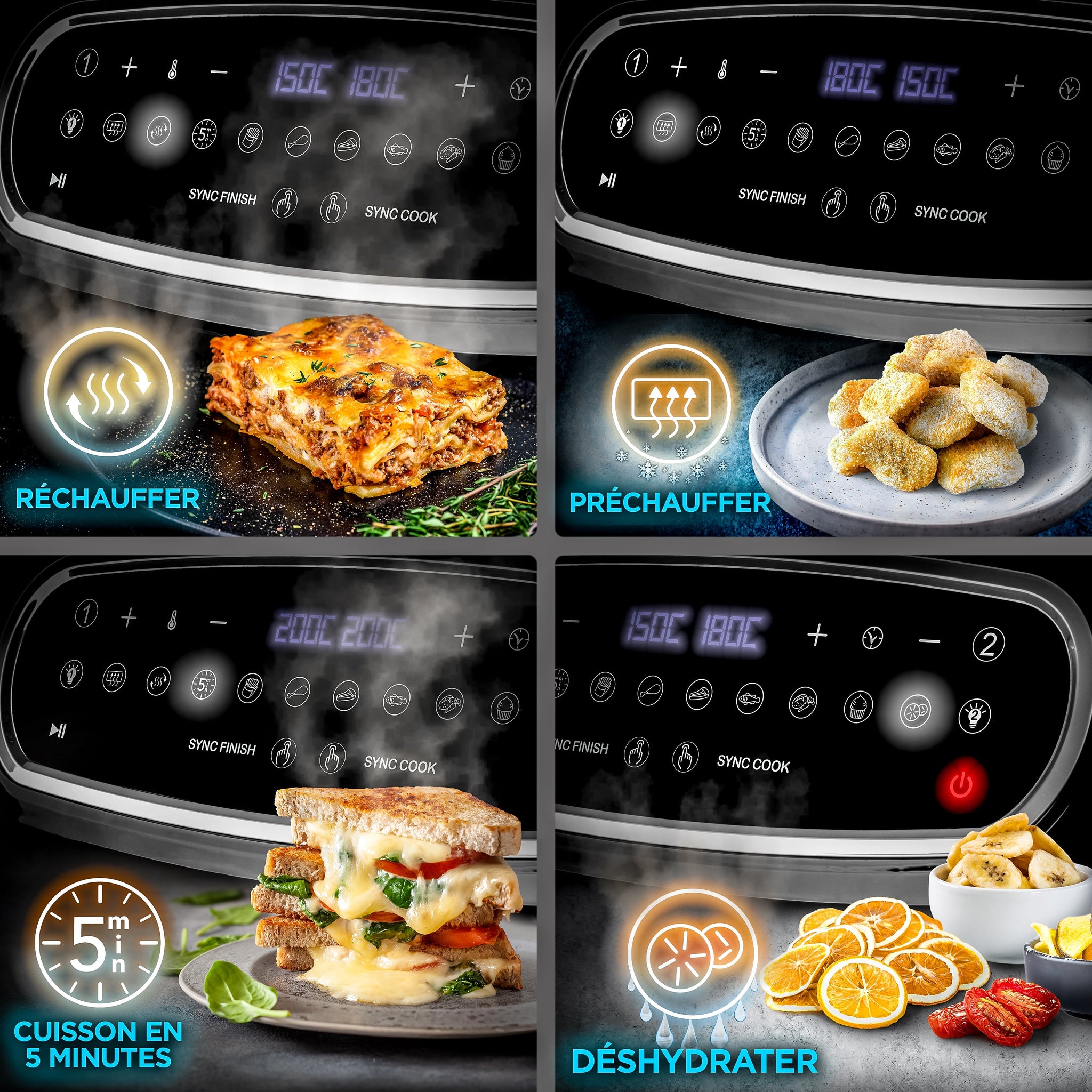 Duronic AF24 BK Airfryer XXL dwie komory po 4,5l  | frytkownica beztłuszczowa podwójna | na gorące powietrze piekarnik | temperatura 50-200 stopni