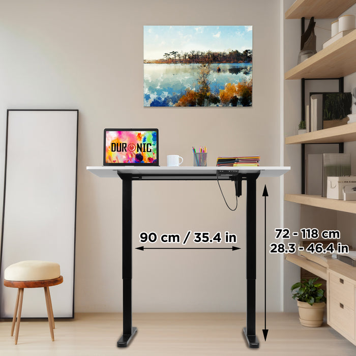 Duronic CD120 BW Biurko elektryczne z regulacją wysokości stojące pamięć 3 wysokości port USB czarny stelaż biały blat 120 x 60 cm