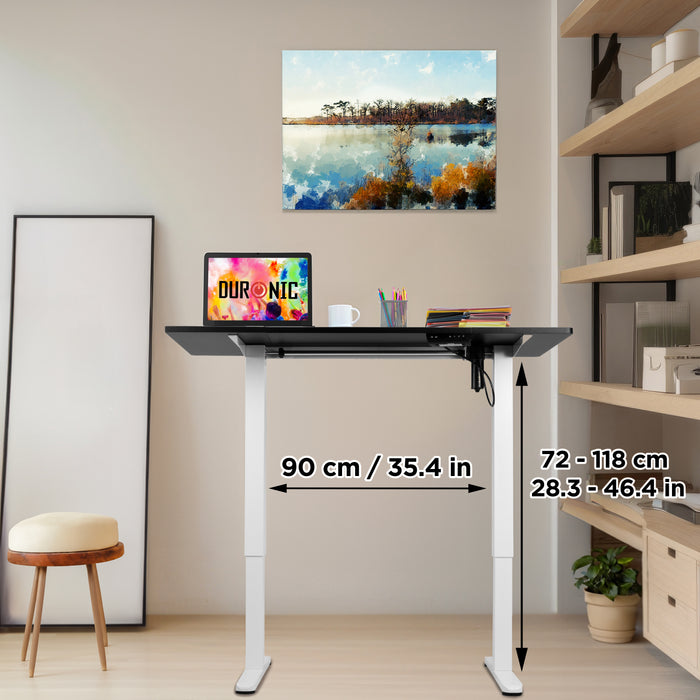 Duronic CD120 WK Biurko elektryczne z regulacją wysokości stojące pamięć 3 wysokości port USB biały stelaż i czarny blat 120 x 60 cm