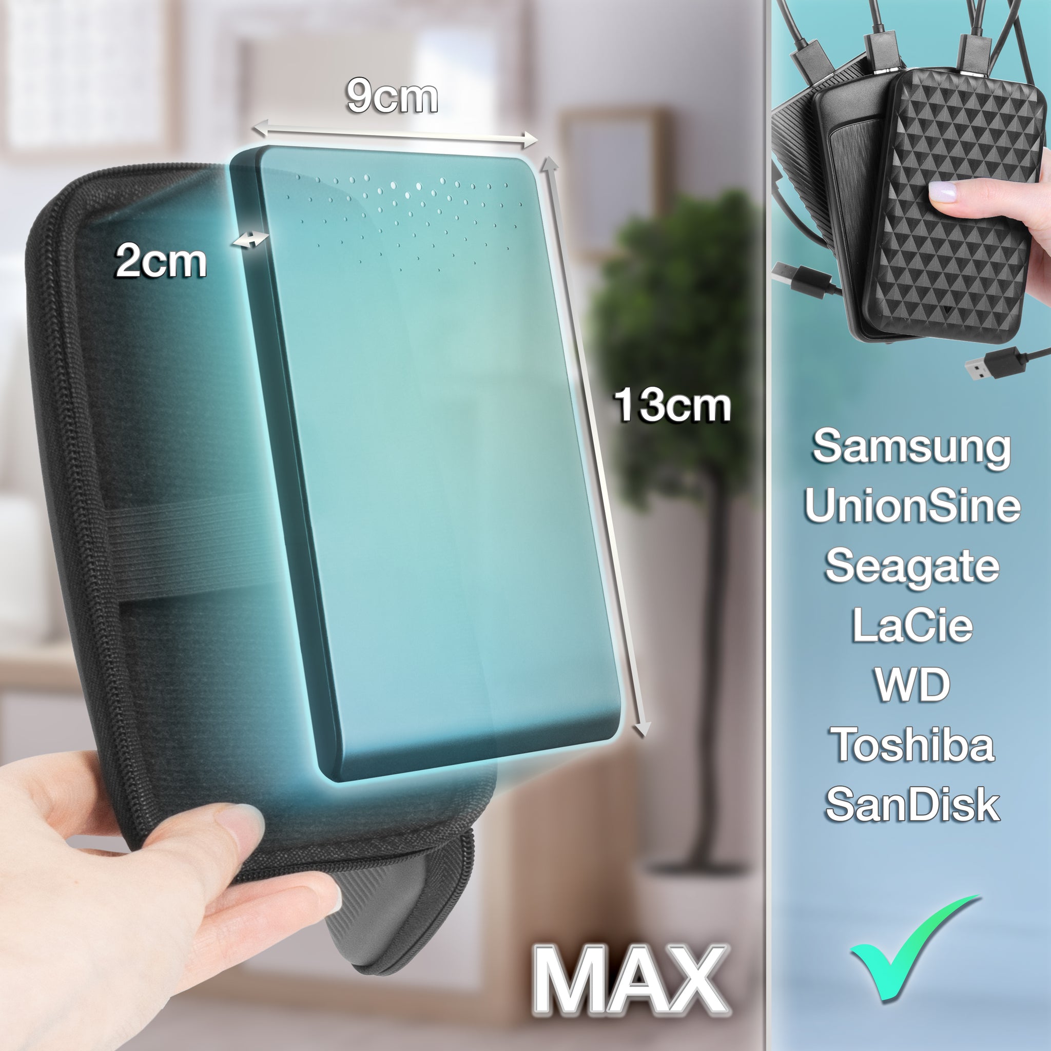 Duronic HDC2 GY Etui na dysk twardy szare przenośne etui do przechowywania EVA na zewnętrzny dysk twardy i kable