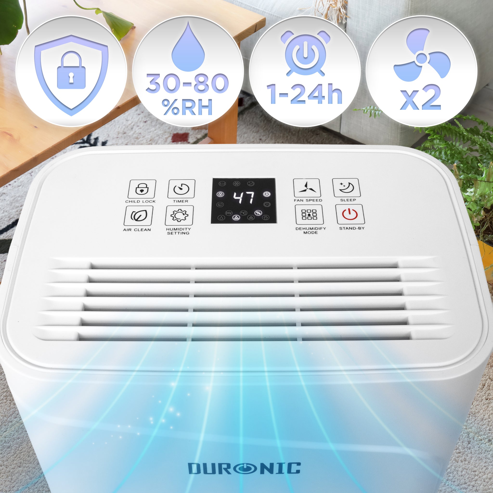 Duronic DH121 Osuszacz powietrza o mocy 300 W, do 12 litrów wody dziennie, zbiornik na wodę o pojemności 2,1l. Pochłaniacz wilgoci zwalcza nadmierną wilgotność i zapobiega rozwojowi pleśni. Timer