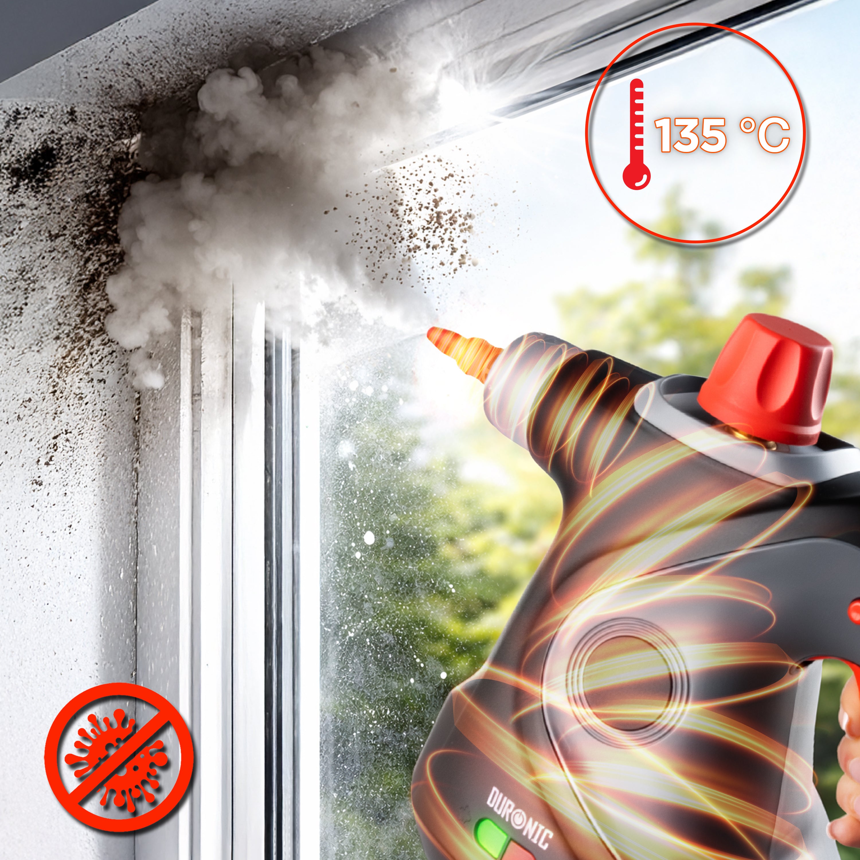 Duronic SC32 BK Myjka parowa ciśnieniowa do sprzątania do 350 ml ręczna wielofunkcyjna parownica do domu, okien, tapicerki, czarna, czyścik parowy